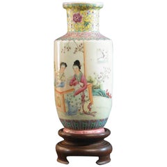 Chinese Famille Rose Rouleau Vase