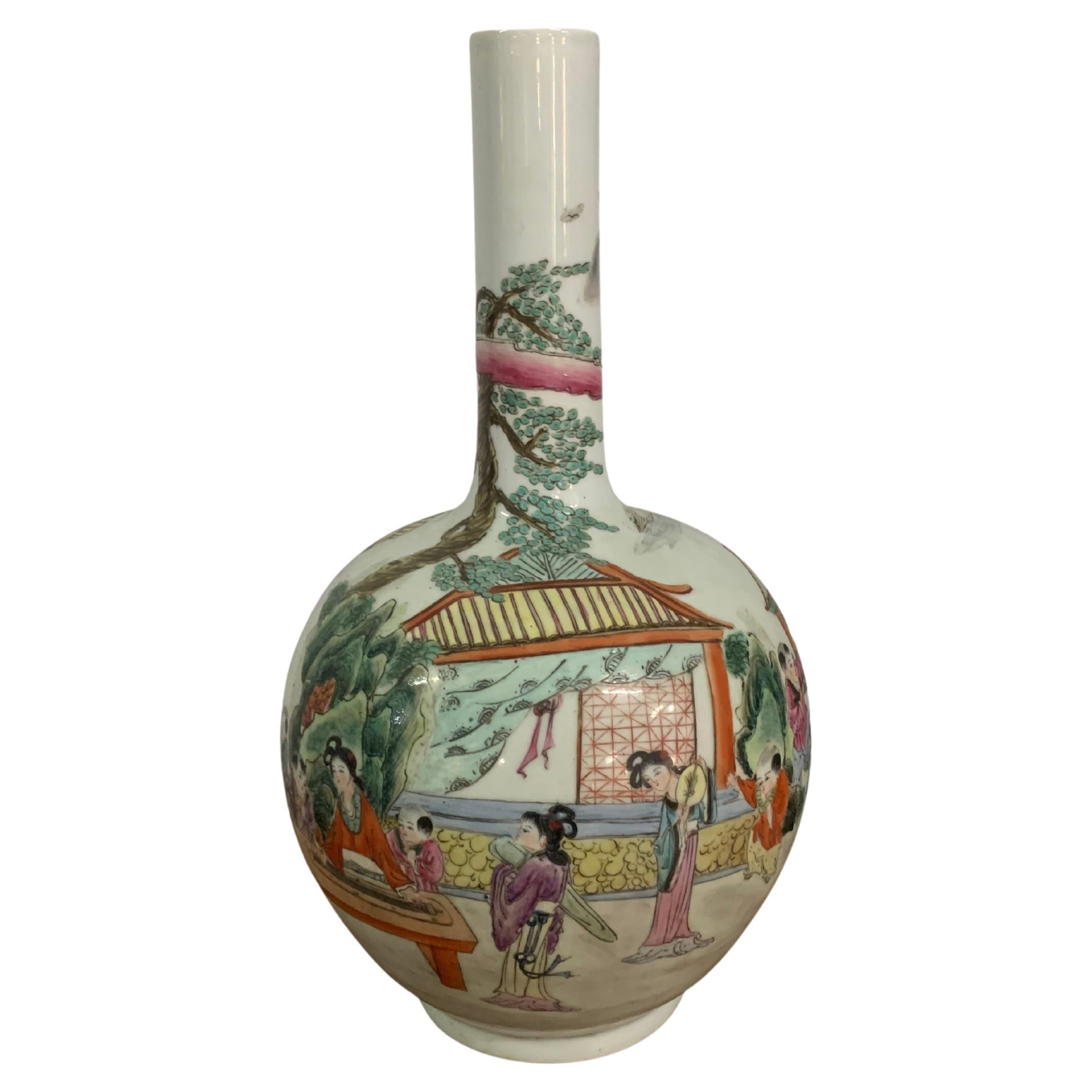 Chinese "Famille Rose Rouleau" Vase with Wonderful Handpainted Detail, c. 1950