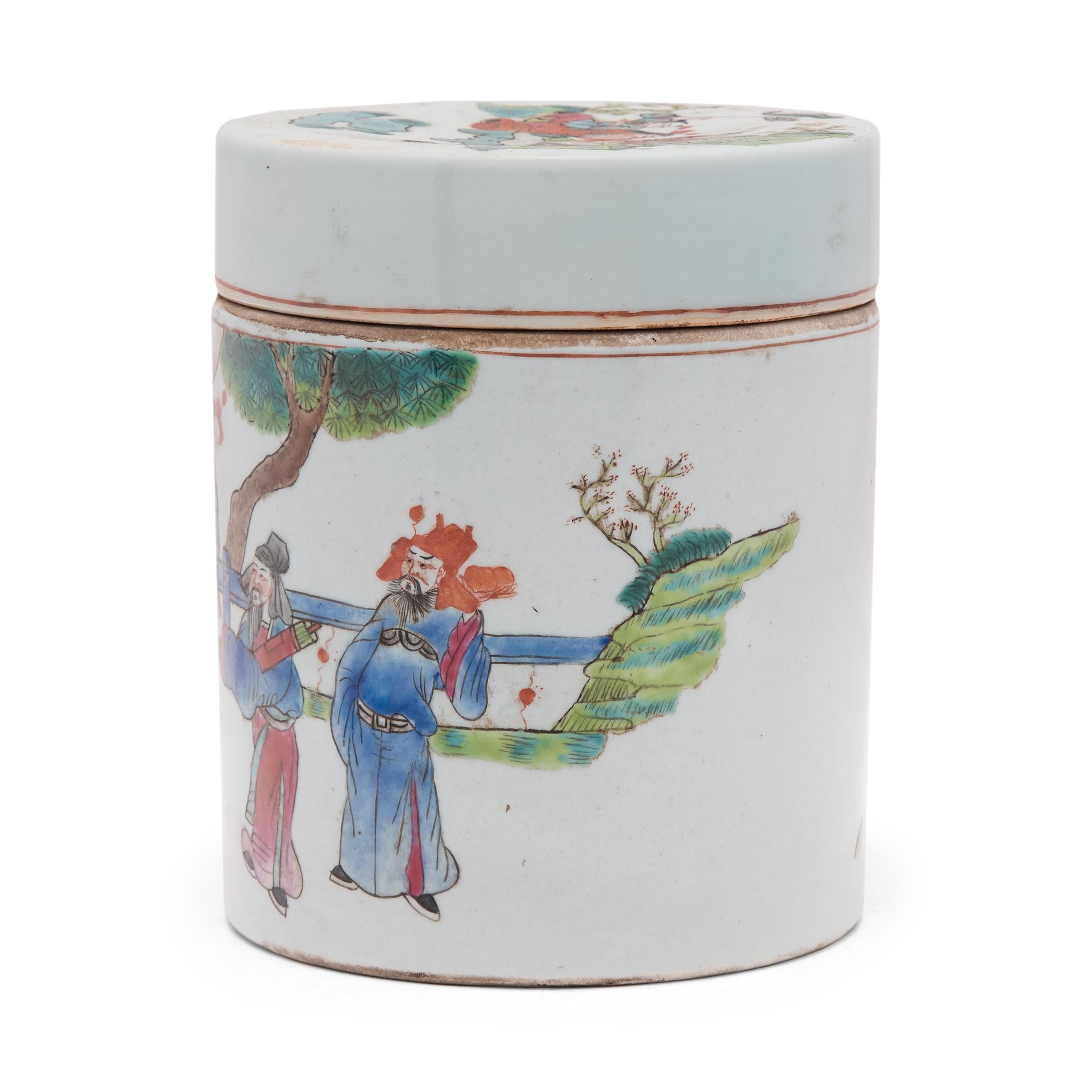 This porcelain jar is decorated in a style of overglaze enameling known as 