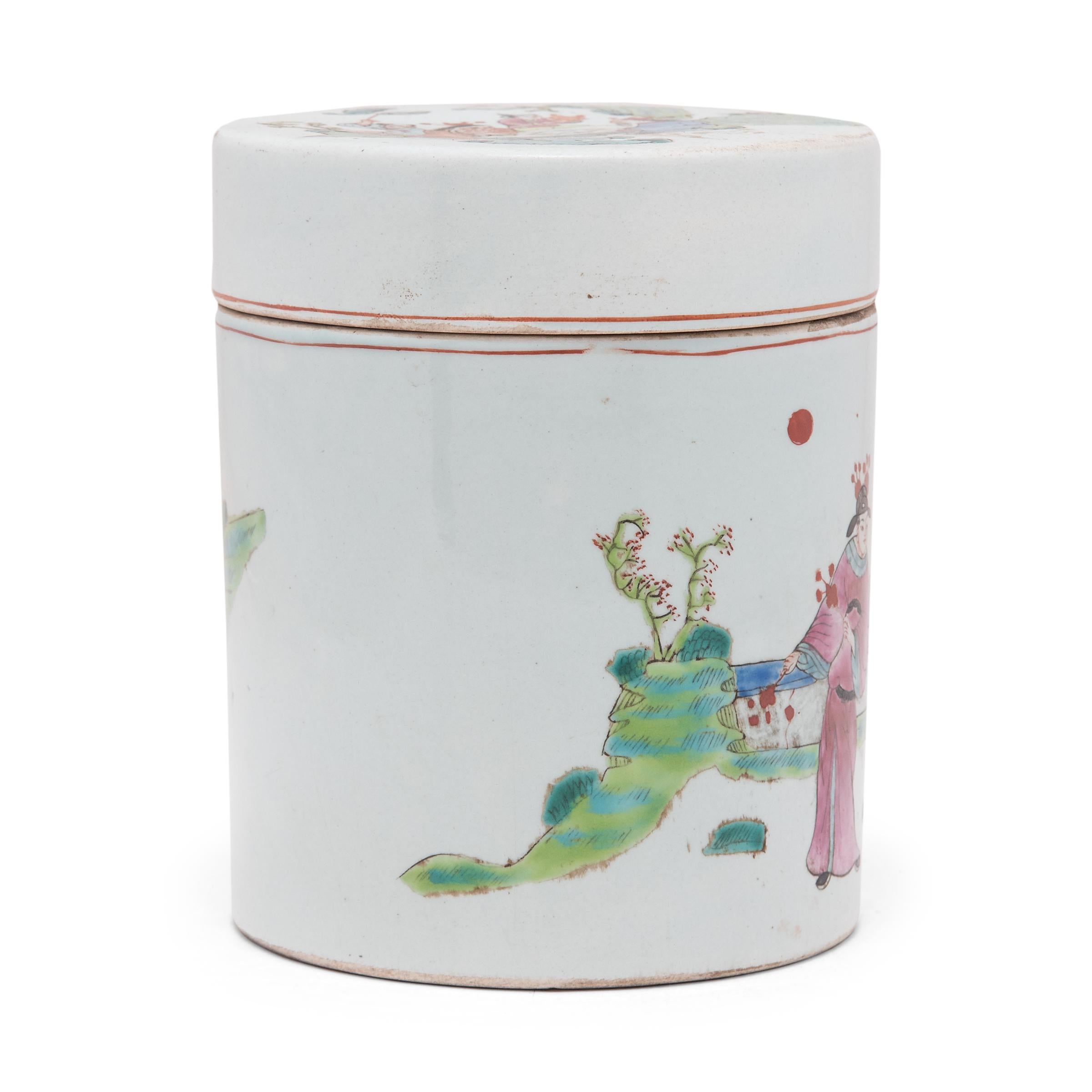 Chinese Export Chinese Famille Rose Sanxing Tea Leaf Jar, c. 1900