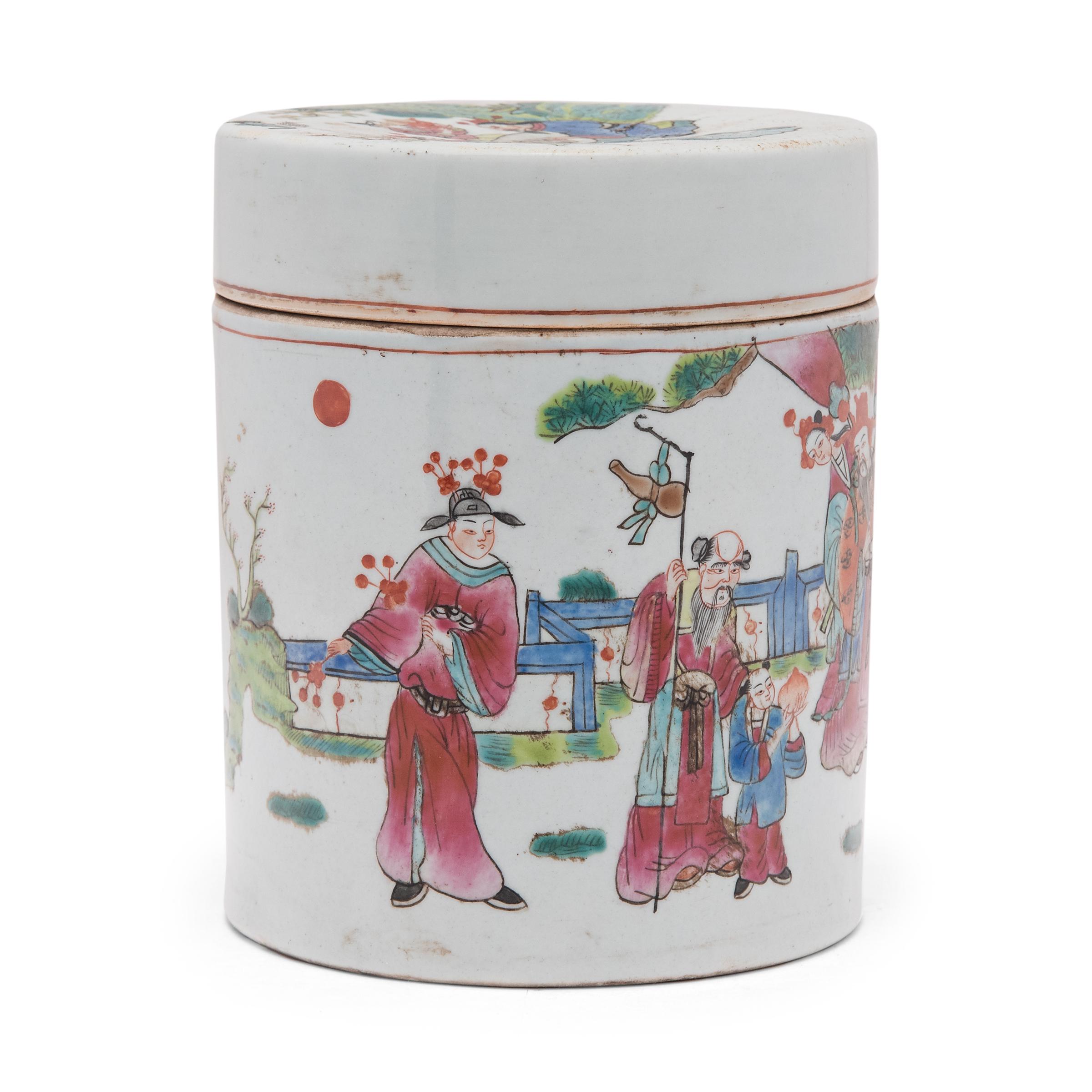 Chinese Export Chinese Famille Rose Sanxing Tea Leaf Jar, c. 1900