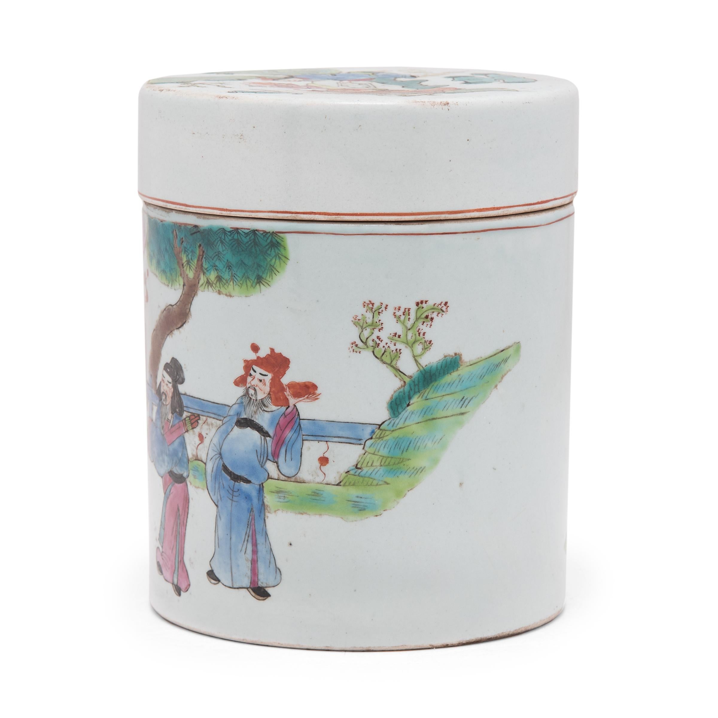 Enameled Chinese Famille Rose Sanxing Tea Leaf Jar, c. 1900