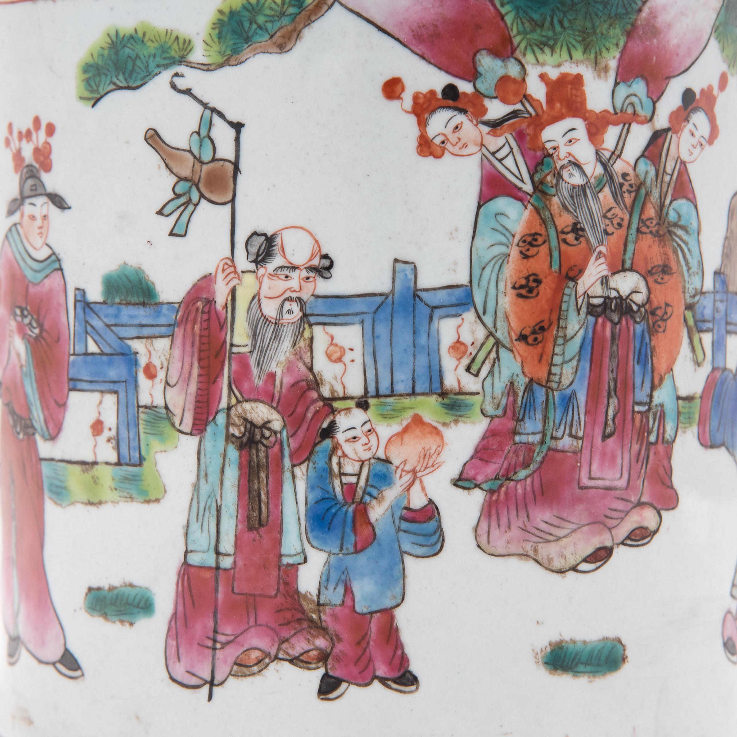 Porcelain Chinese Famille Rose Sanxing Tea Leaf Jar, c. 1900