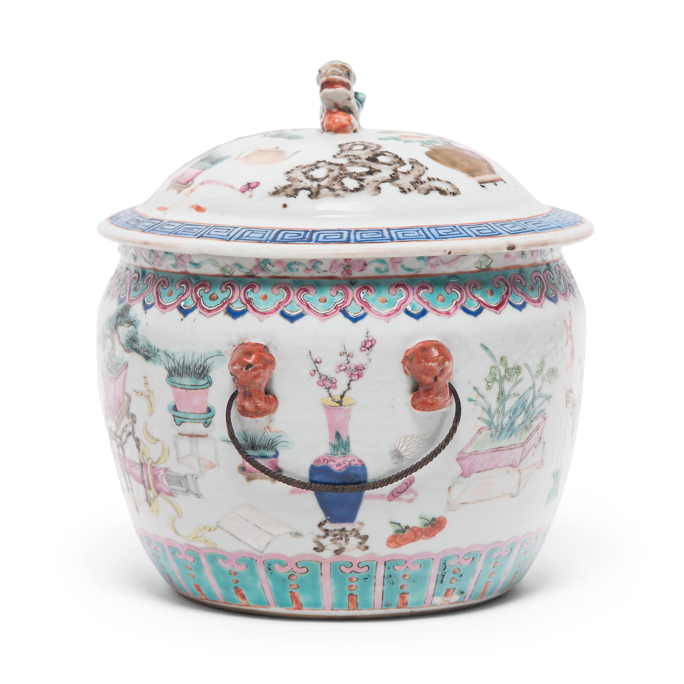 During the 18th century, Europeans provided an eager market for Chinese export porcelain, especially the colorful and fanciful ware known as “famille rose.” Named for a palette of opaque overglaze enamels that favored roses and pinks, famille rose