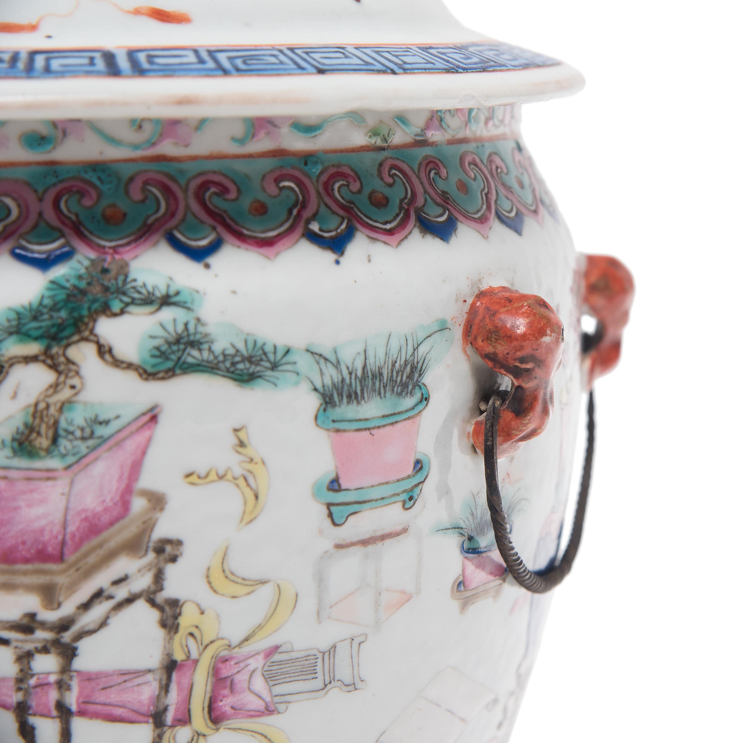 Porcelain Chinese Famille Rose Soup Tureen with Scholars' Objects, c. 1900