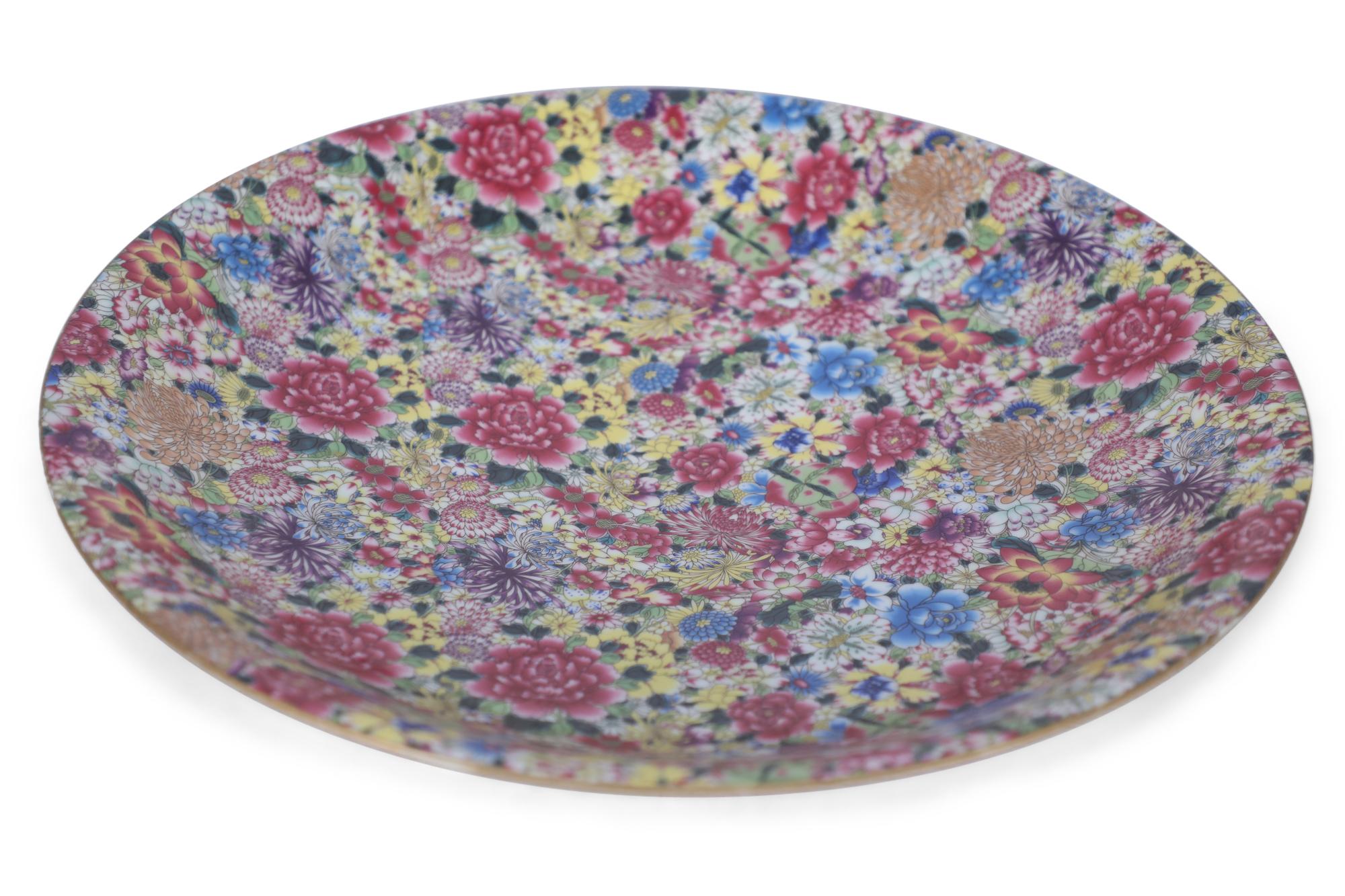 Fait main Centre de table chinois Famille Rose Thousand Flower Pattern en porcelaine peu profonde en vente