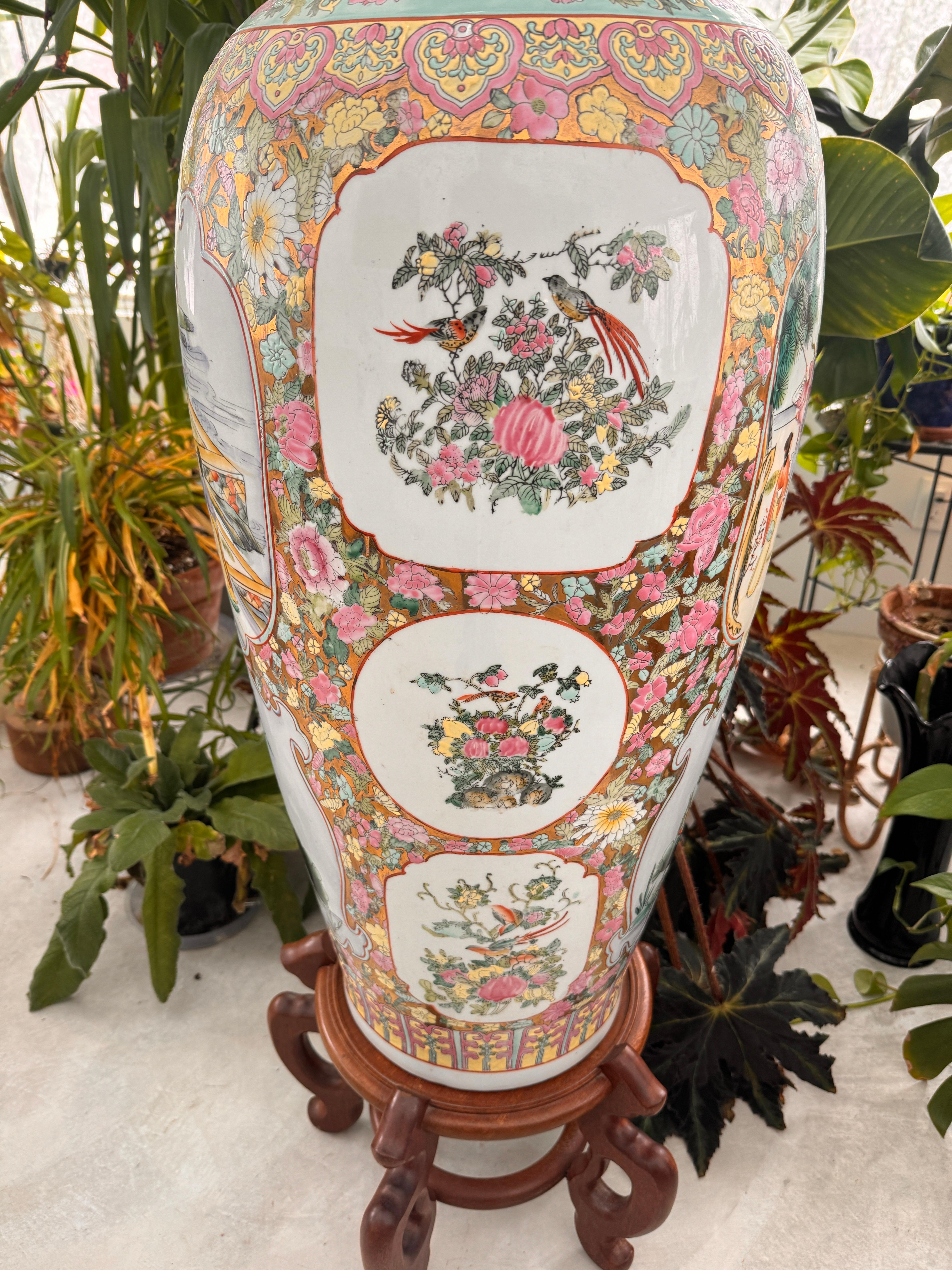 Jarrón chino Famille Rose Floral decorado chino 42