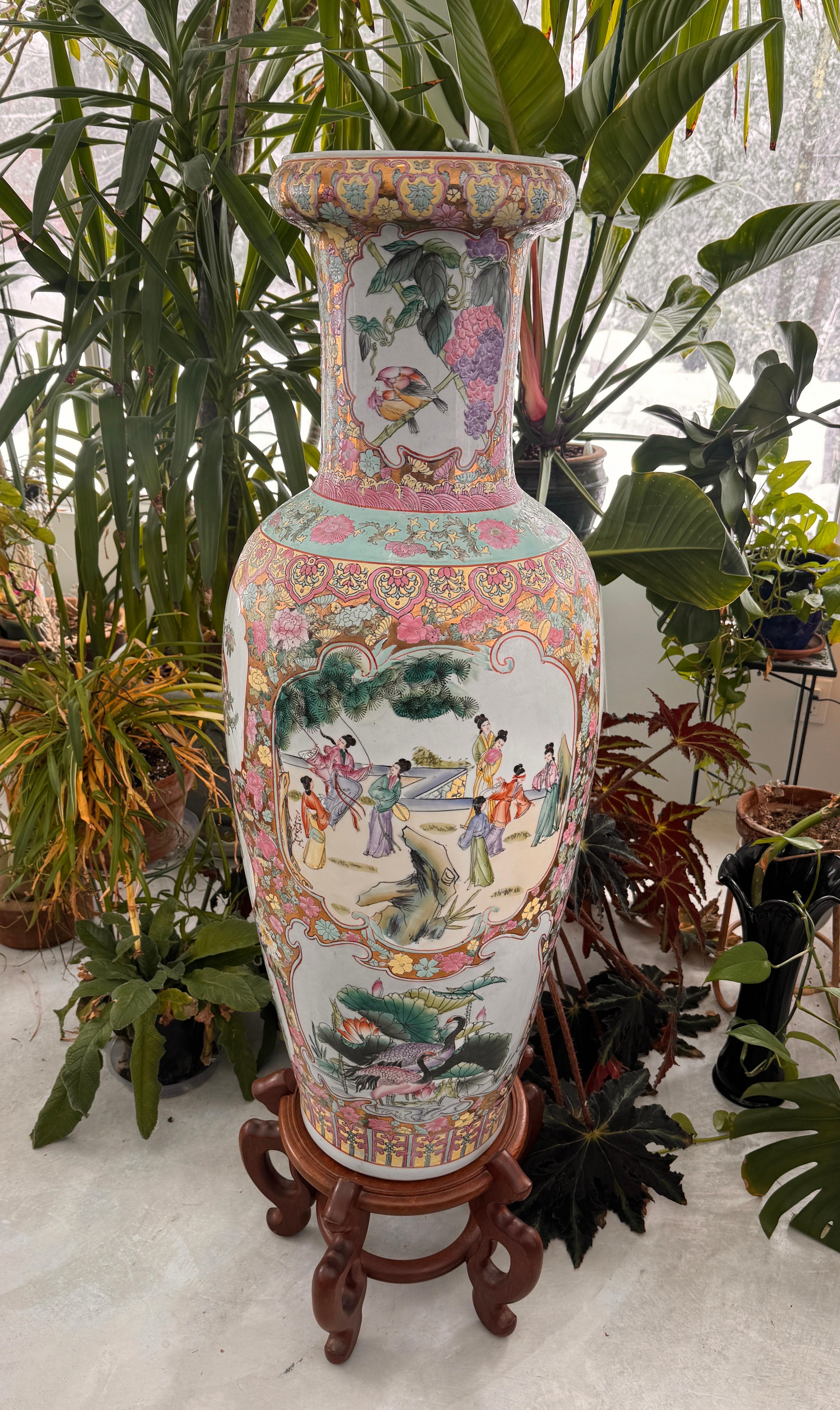 Jarrón chino Famille Rose Floral decorado chino 42