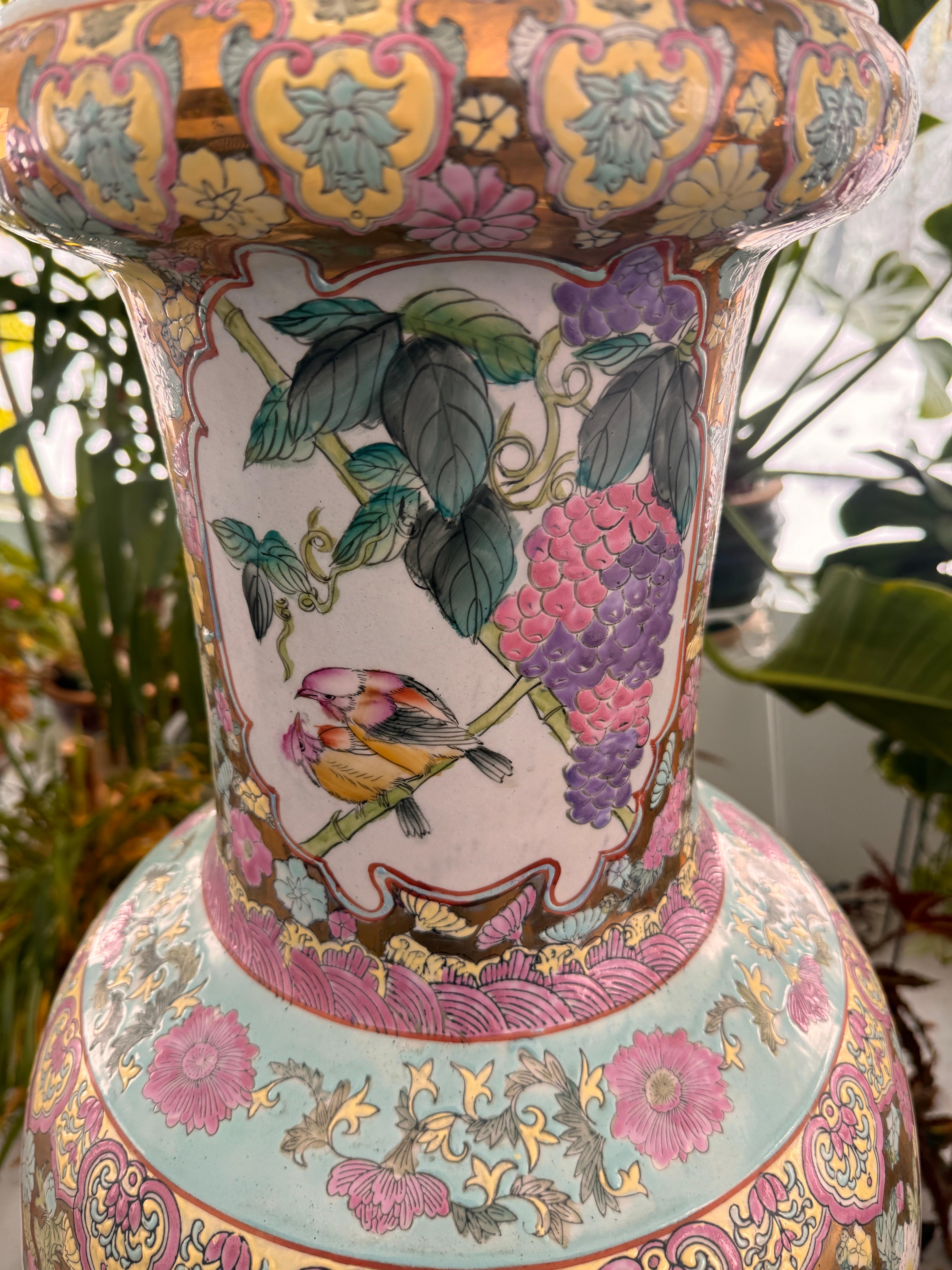 Jarrón chino Famille Rose Floral decorado chino 42