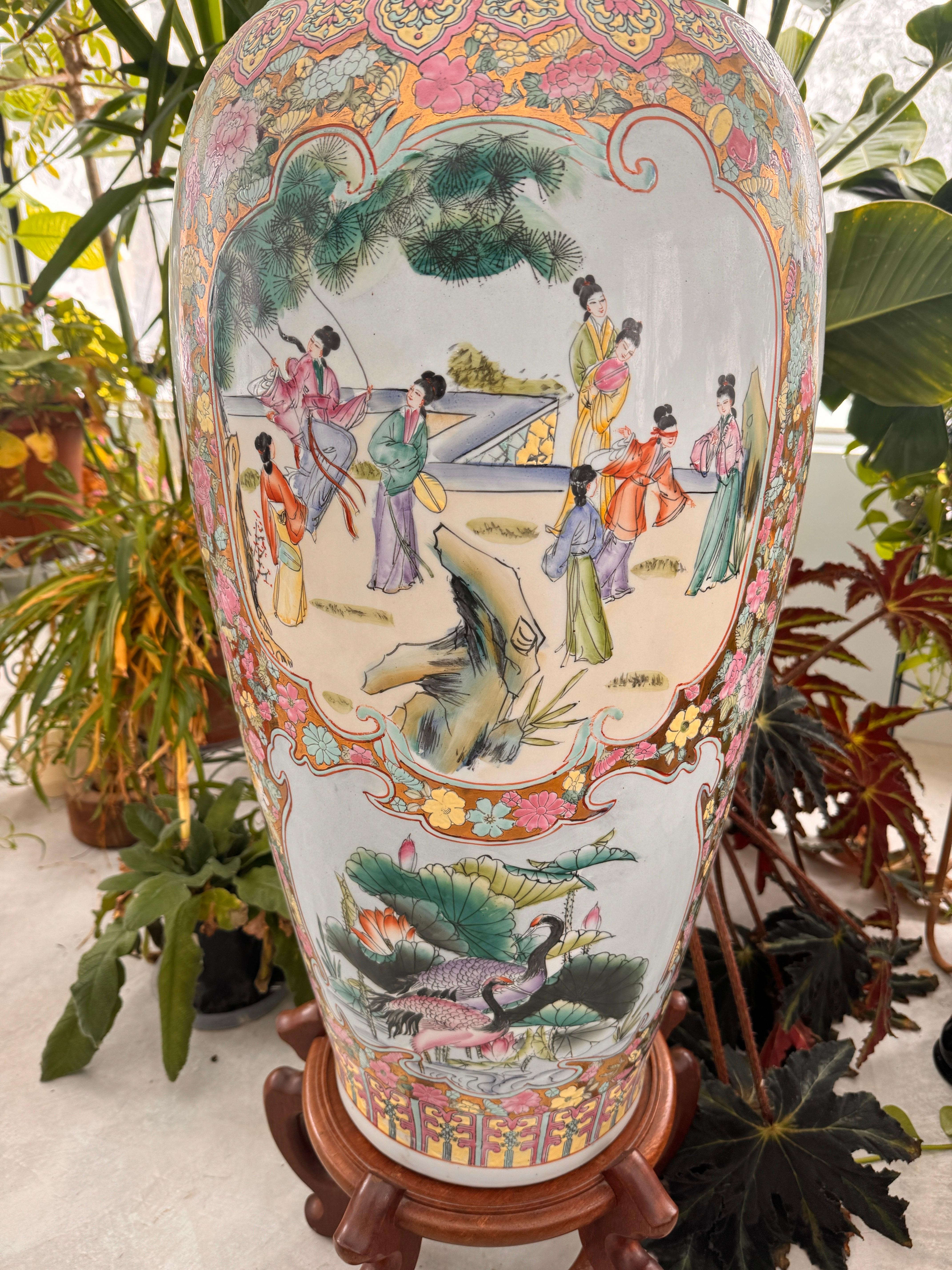 Jarrón chino Famille Rose Floral decorado chino 42