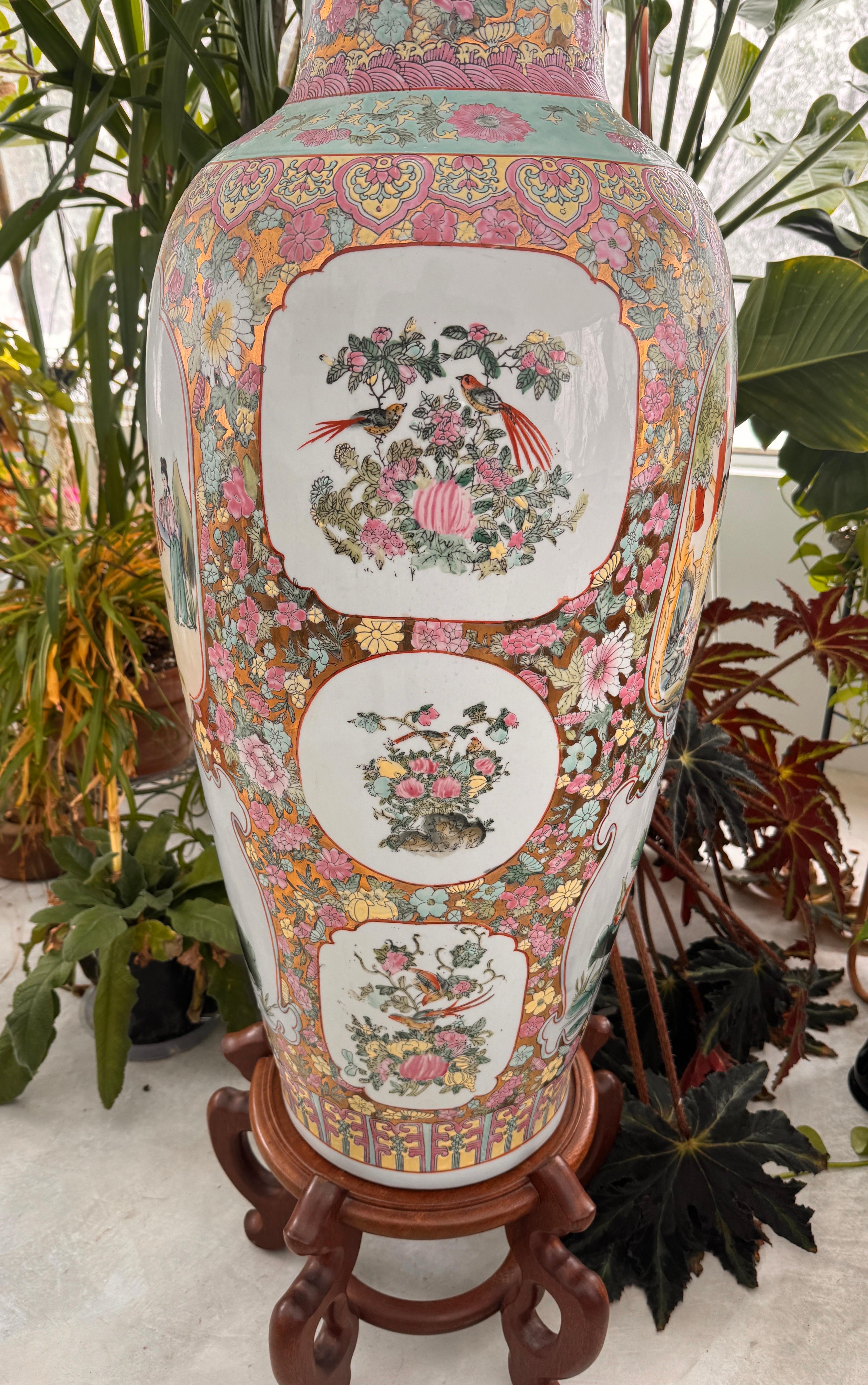 Jarrón chino Famille Rose Floral decorado chino 42