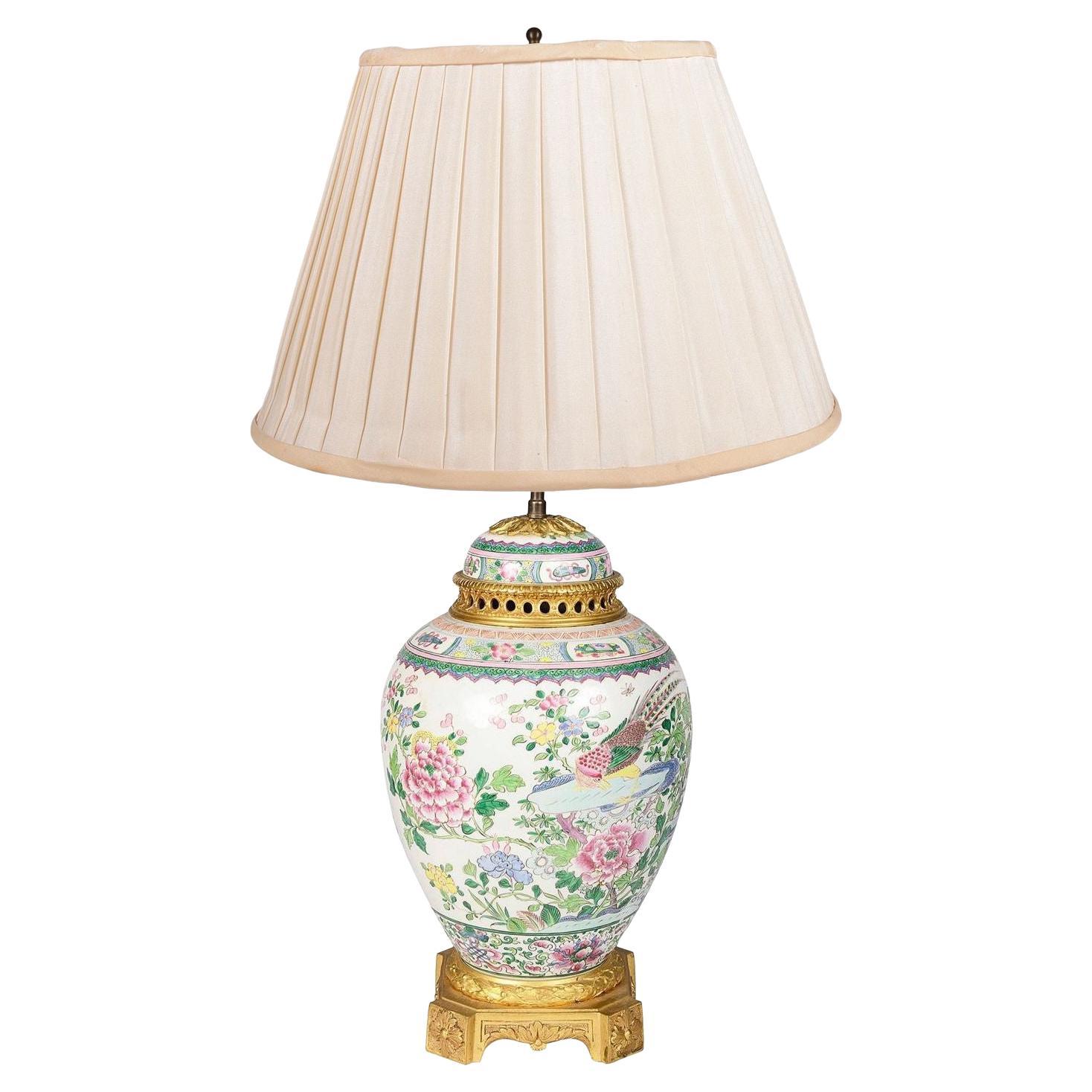 Chinese Famille Rose vase / lamp, circa 1880 For Sale