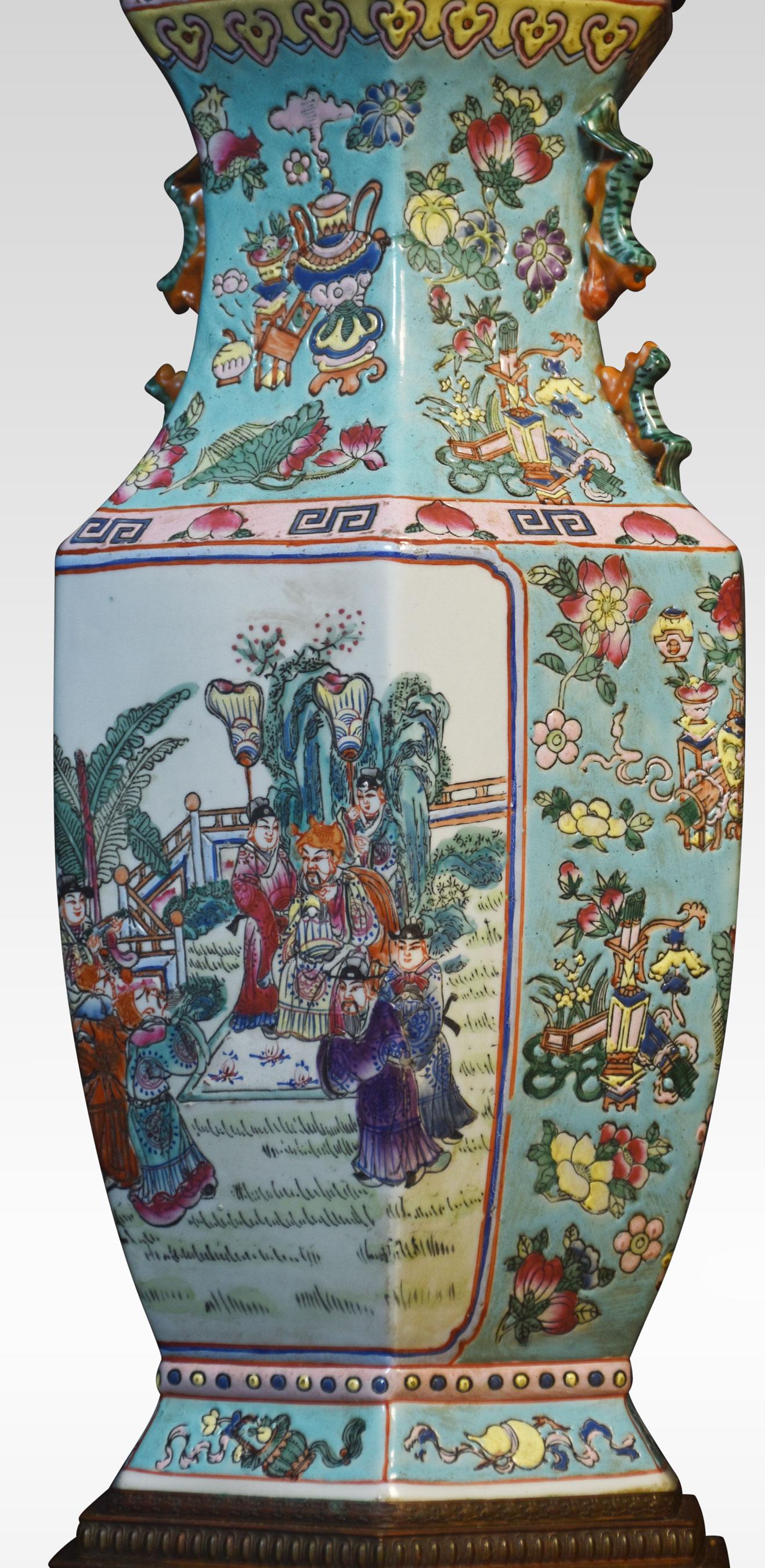 20th Century Chinese famille rose vase lamp For Sale