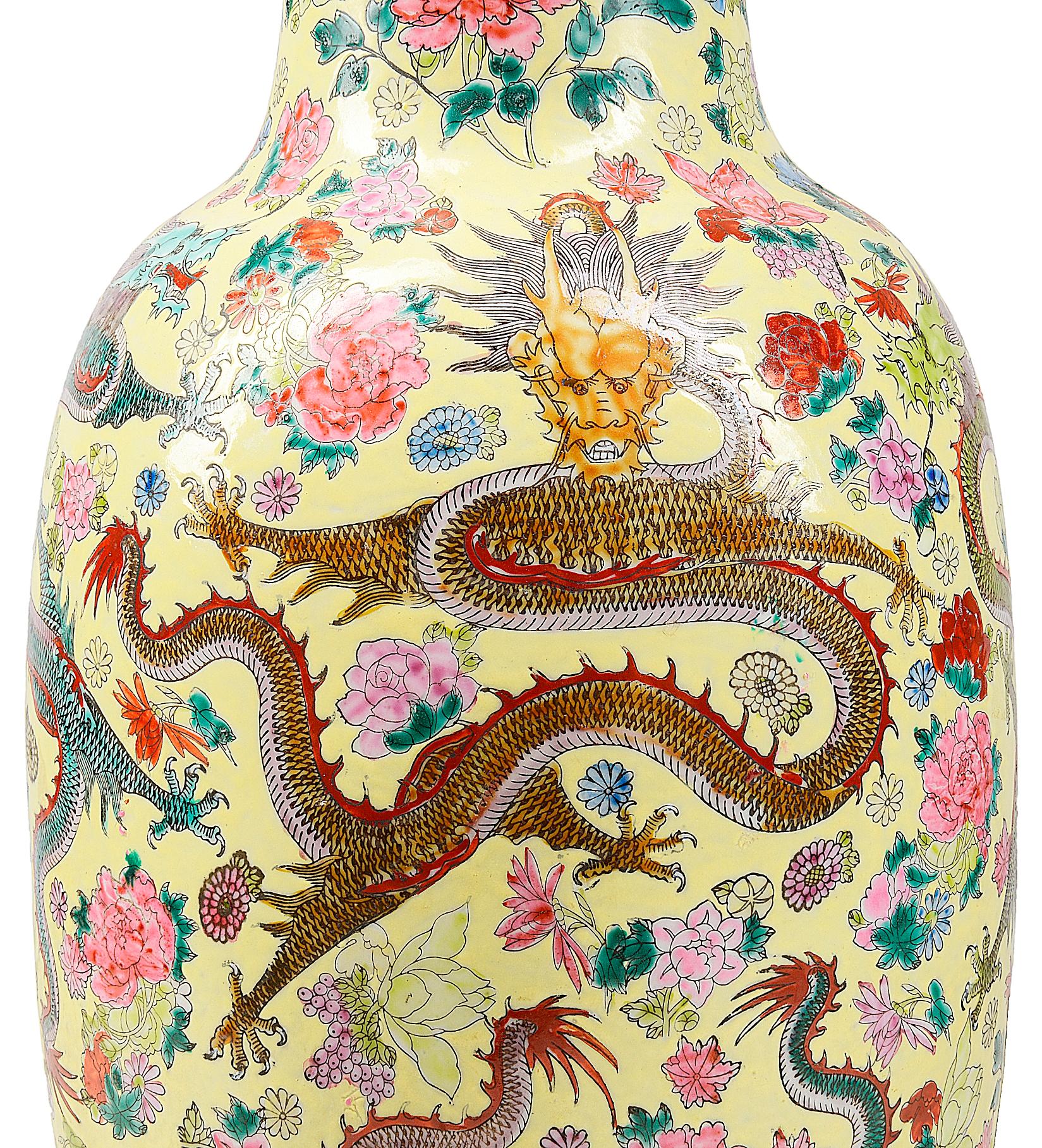 20th Century Chinese Famille Rose Vase or Lamp For Sale