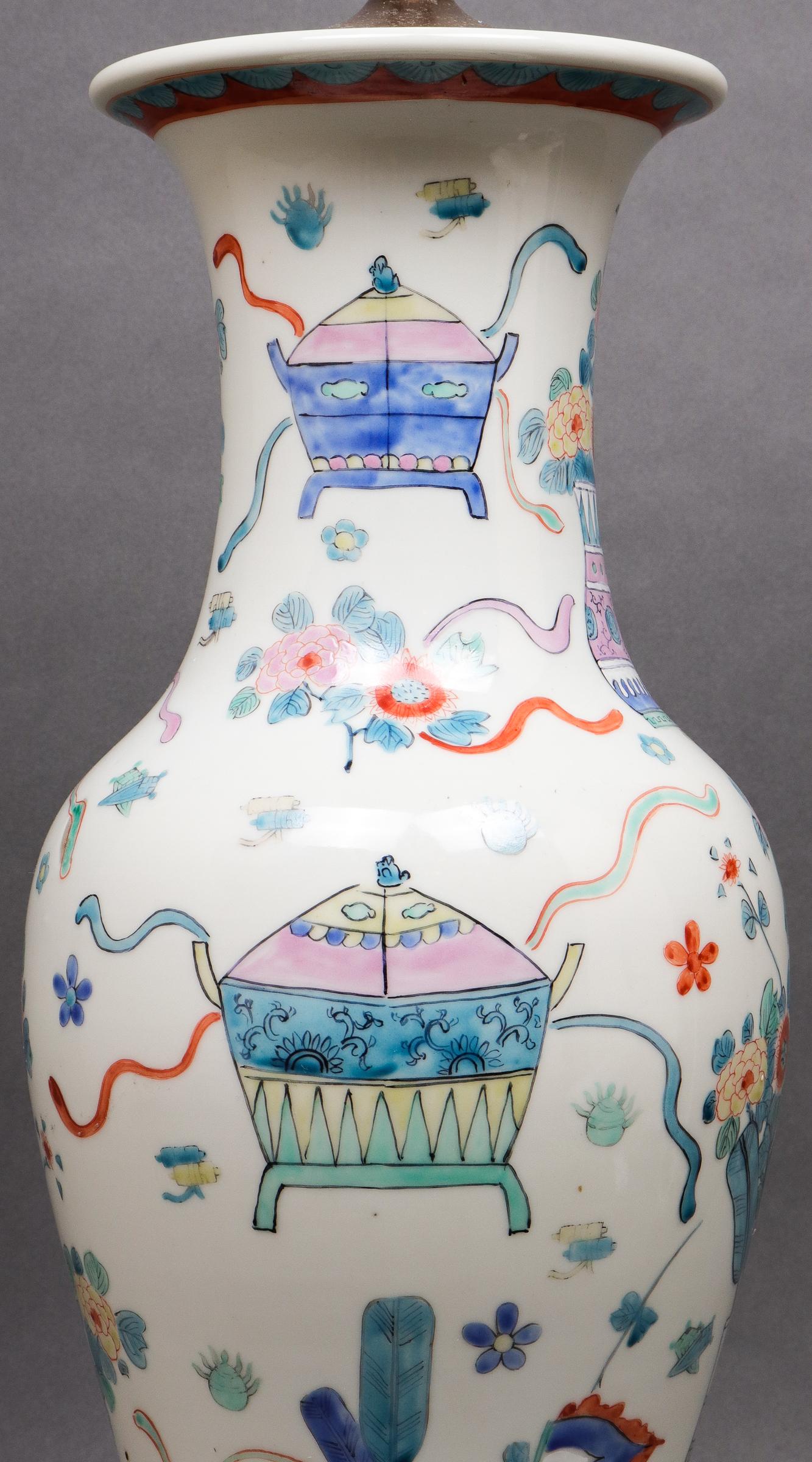 20th Century Chinese Famille Rose Vase Table Lamp