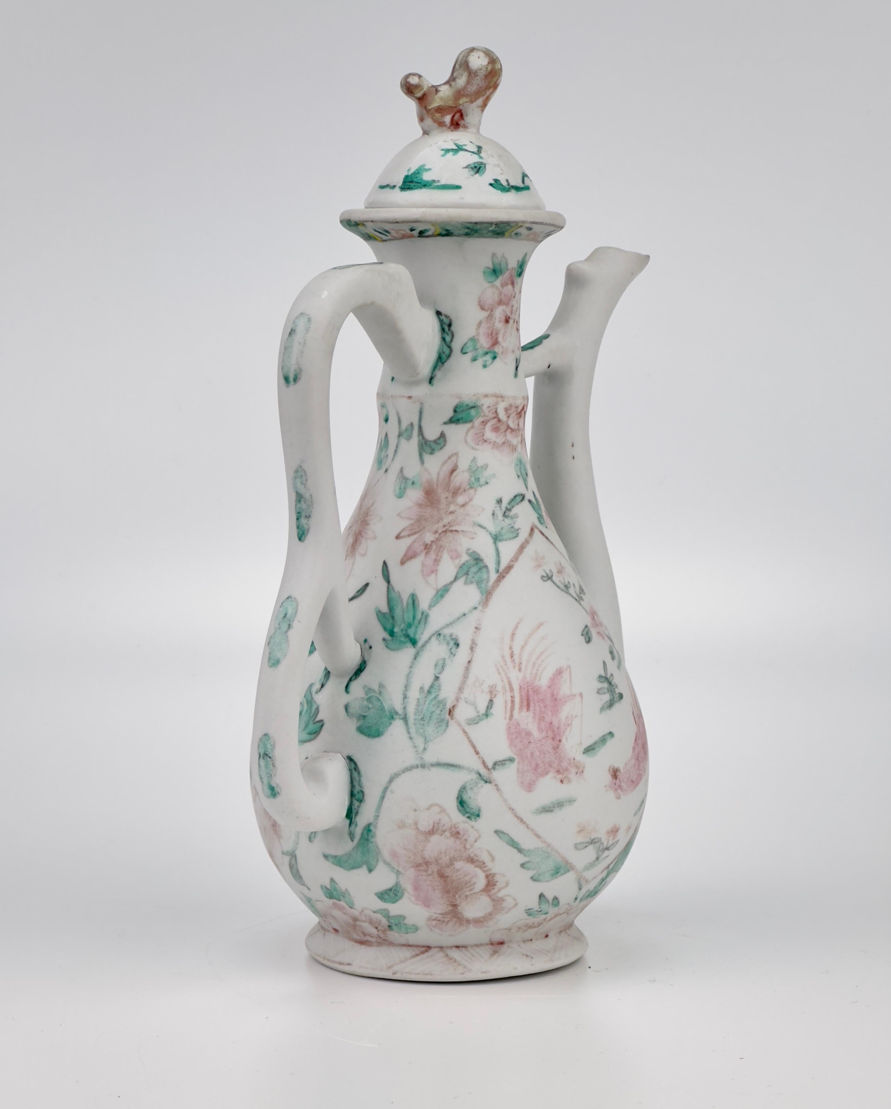 Beautiful 'chickens and flowers' painted familie rose/verte ceramic ewer from Qing dynasty. Excavated from cargo underwater.

Period : Qing Dynasty, Kangxi-Yongzheng Period
Production Date : 17-18th century
Made in : Jingdezhen
Found/Acquired :