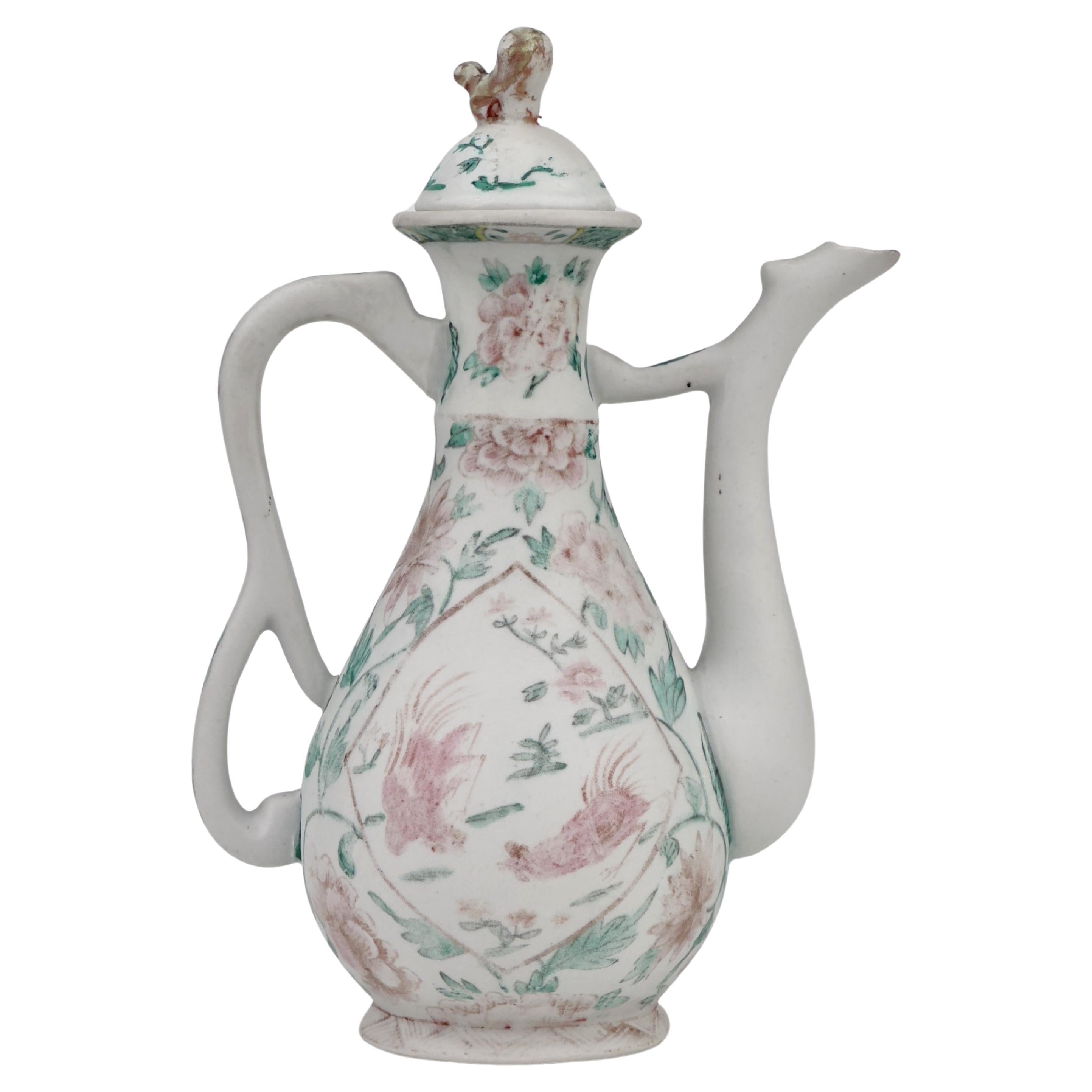 Chinese Famille Rose/Verte 'Chicken' Ewer, Qing Dynasty For Sale