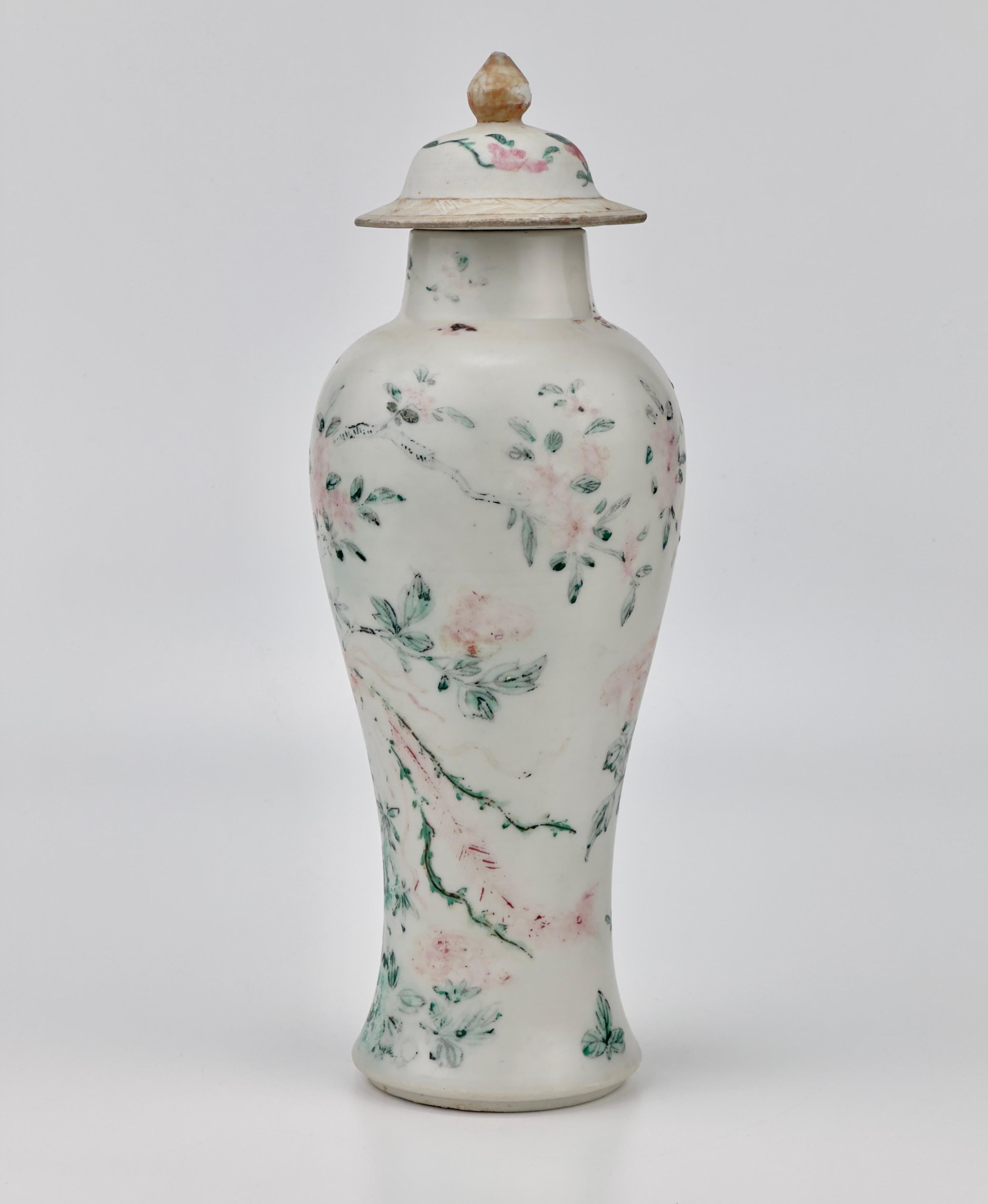Vietnamese Famille Rose/Verte 'Crane and Flower' Baluster Vase, Qing Dynasty For Sale