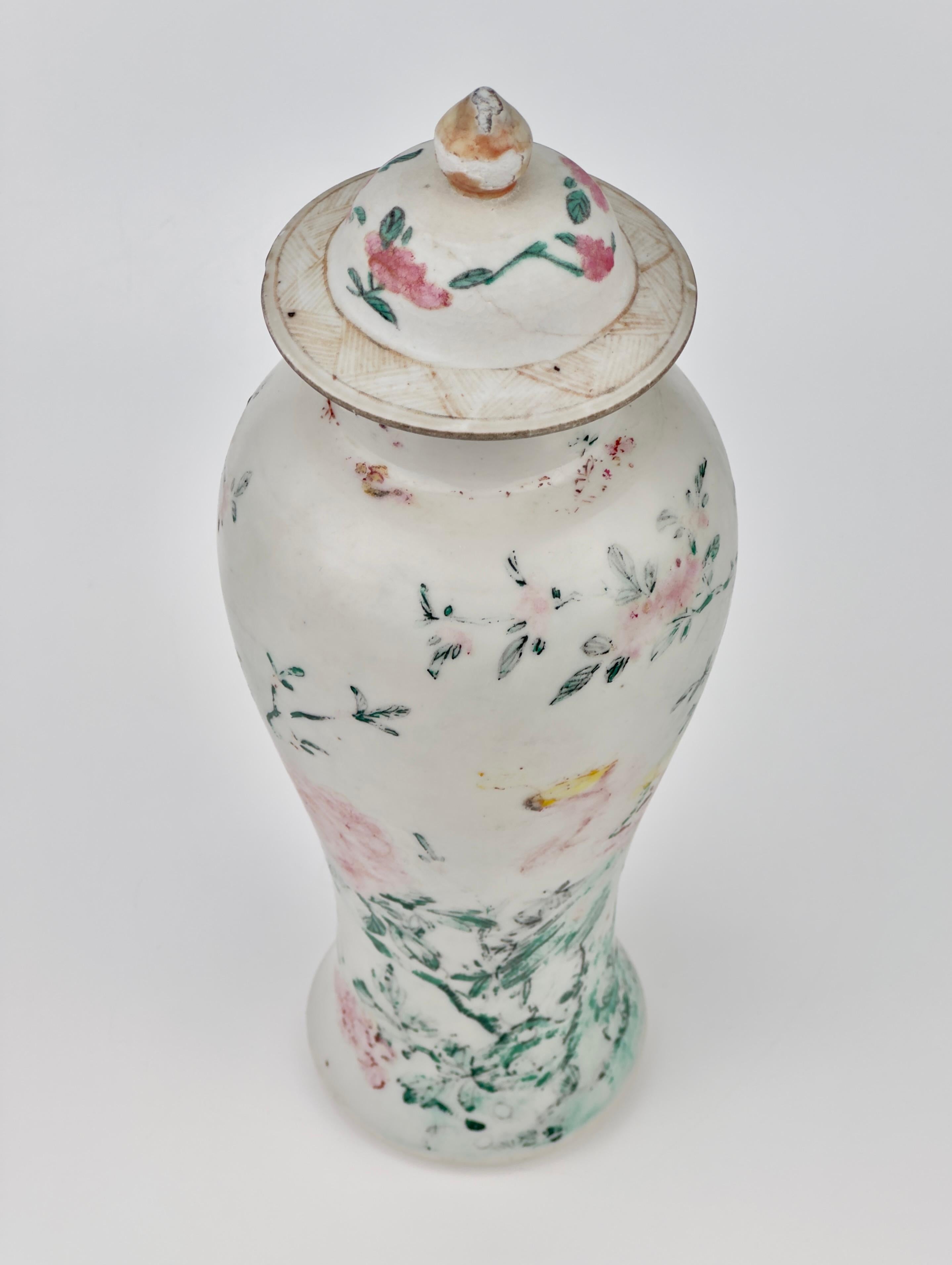18th Century and Earlier Chinese Famille Rose/Verte 'Crane and Flower' Baluster Vase, Qing Dynasty For Sale