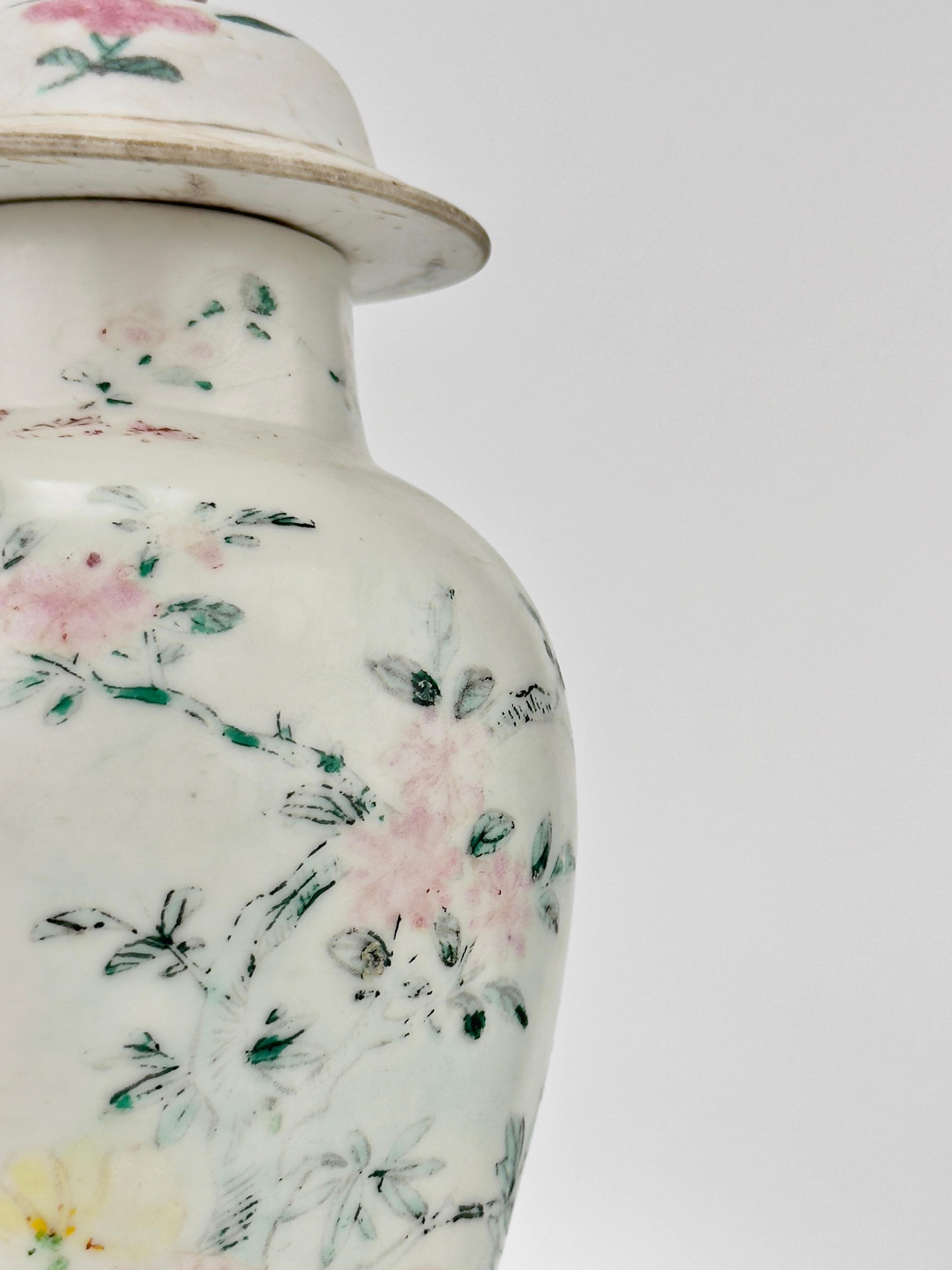 Ceramic Famille Rose/Verte 'Crane and Flower' Baluster Vase, Qing Dynasty For Sale