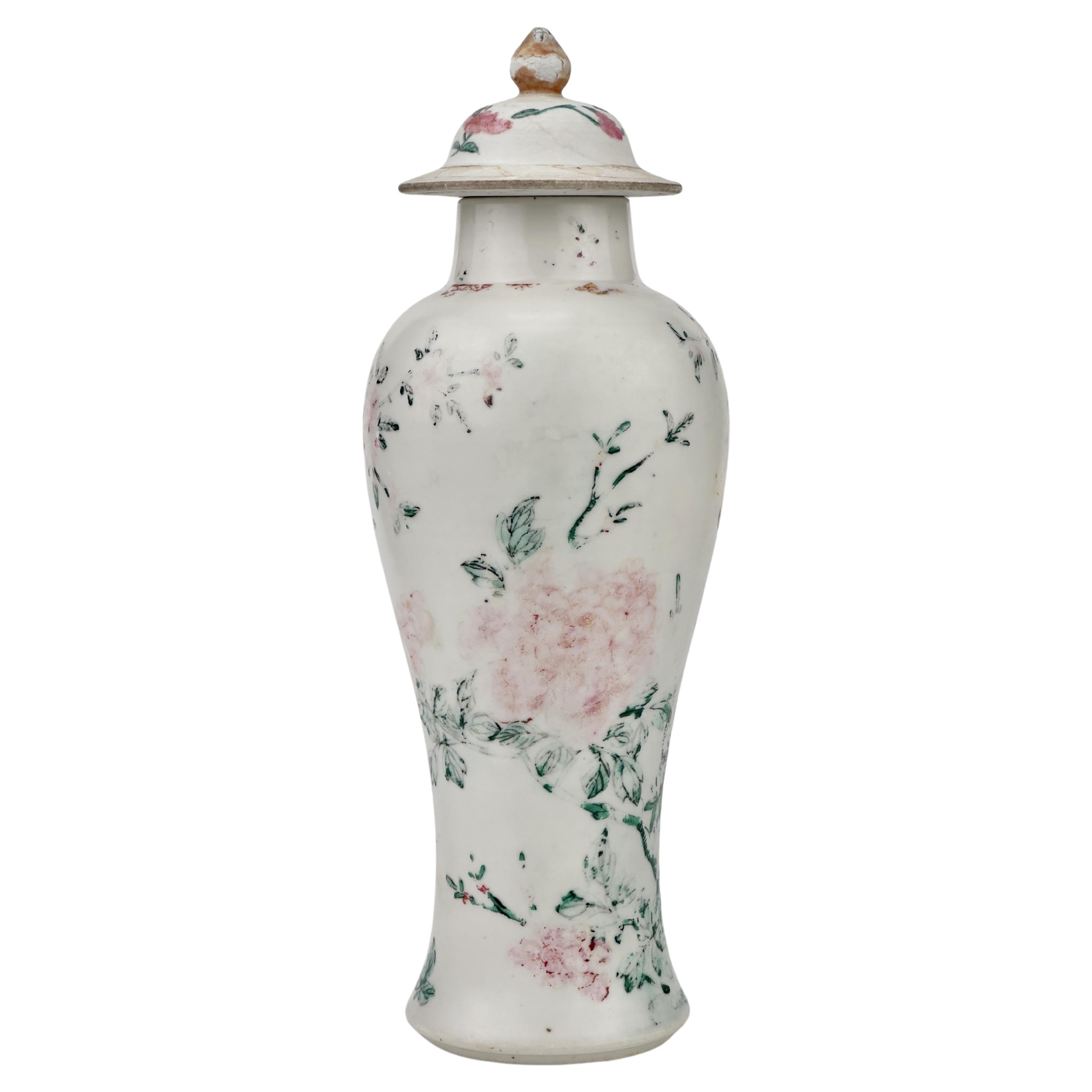 Chinese Famille Rose/Verte 'Crane and Flower' Baluster Vase, Qing Dynasty For Sale