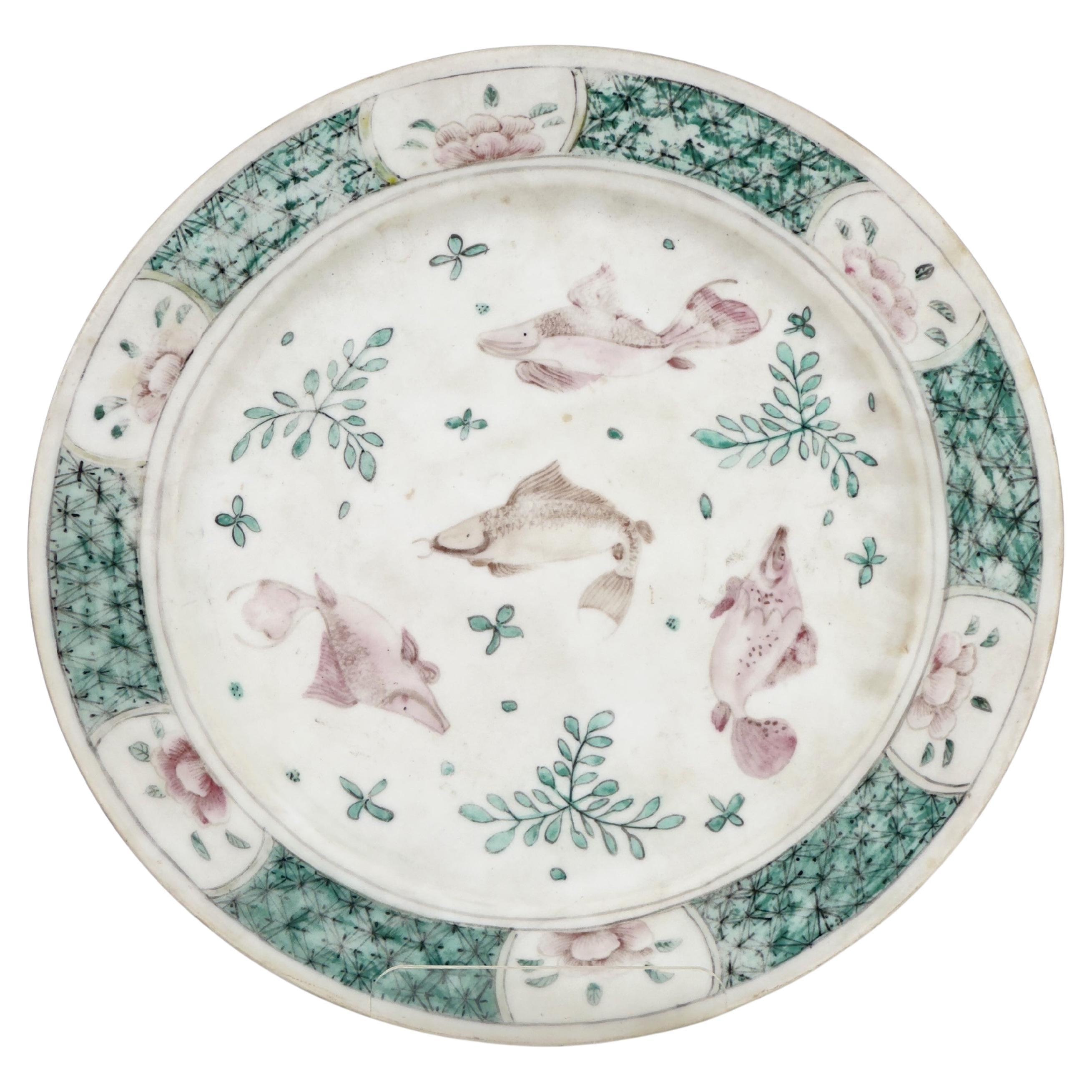 Chinese Famille Rose/Verte 'Fish' Dish, Qing Dynasty