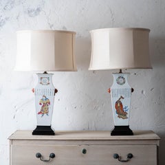 Chinese Famille Rose 'Wu Shuang Pu' Square Vase Lamps, 19th Century