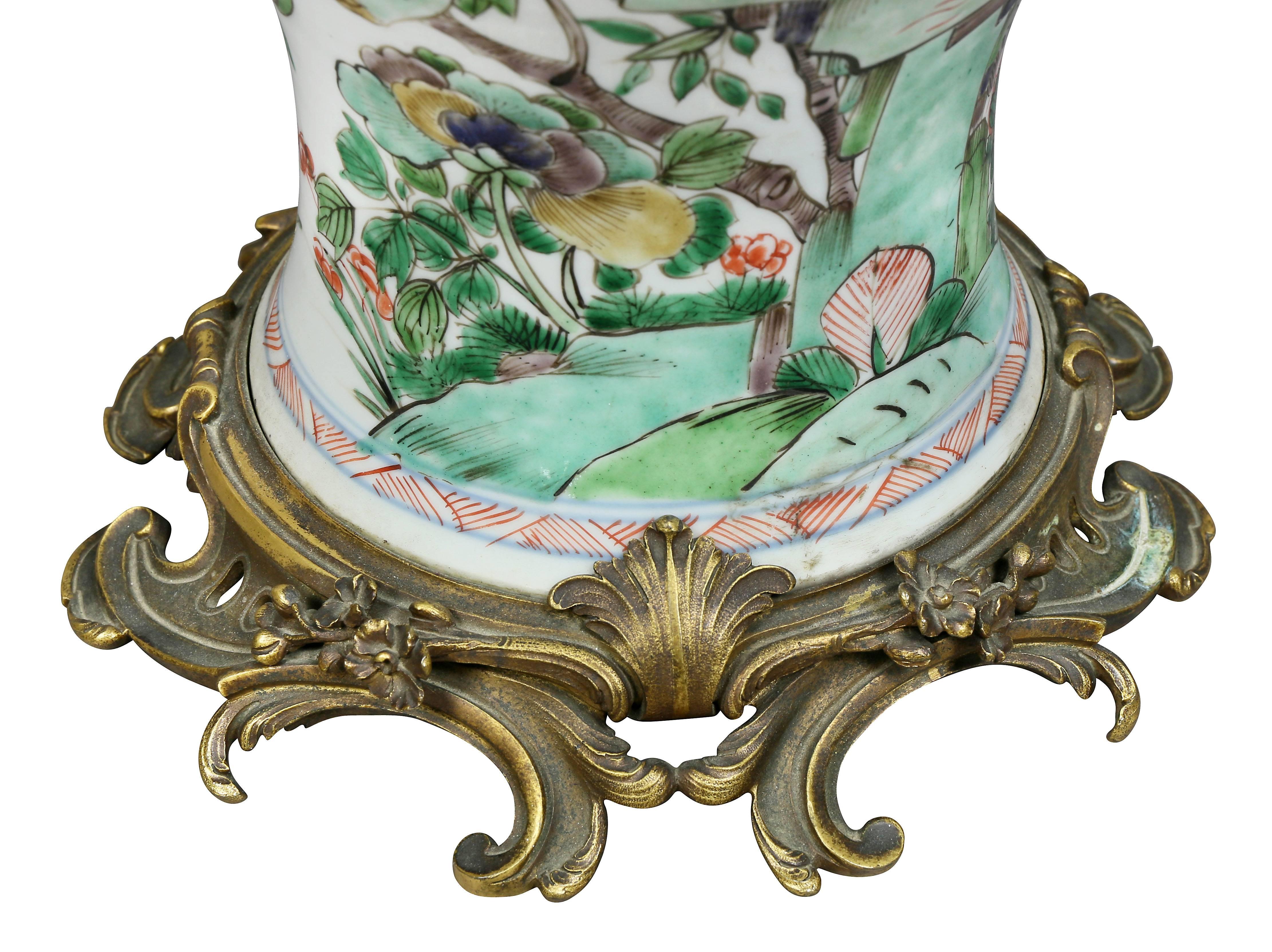 Chinese Famille Verte and Ormolu Mounted Lamp 2