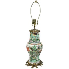 Chinese Famille Verte and Ormolu Mounted Lamp
