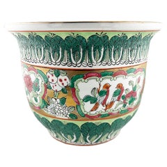 Chinese Famille Verte Bok Choy Planter with Gilt Accents, Qing Style