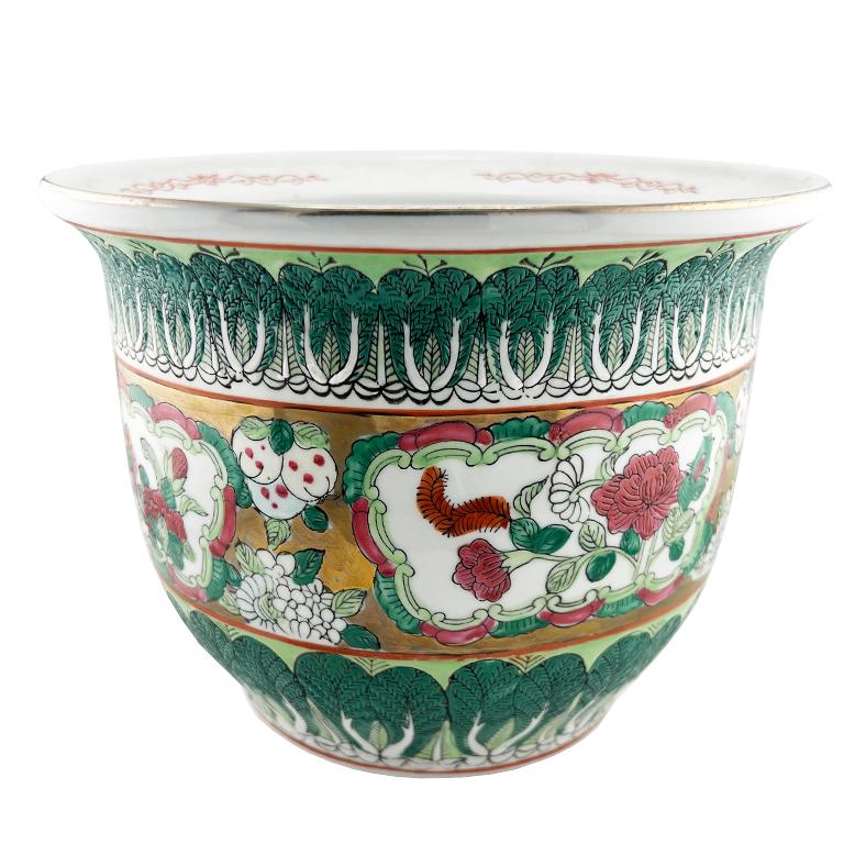 Jardinière chinoise en famille verte pour pak-choï avec accents dorés, style Qing Bon état - En vente à Oklahoma City, OK