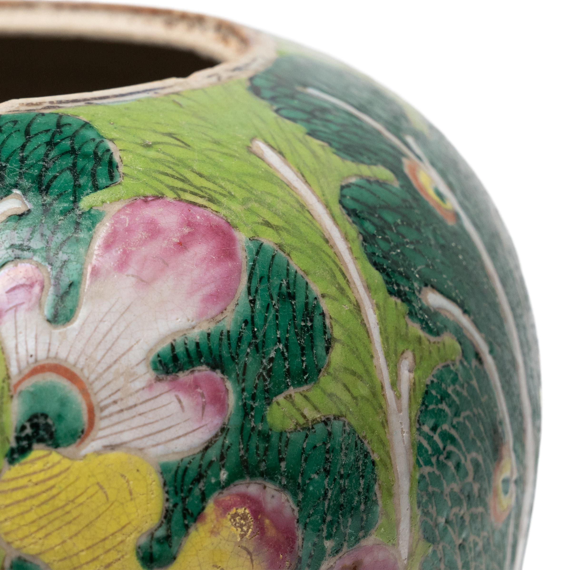 Enameled Chinese Famille Verte Cabbage Jar, c. 1900 For Sale