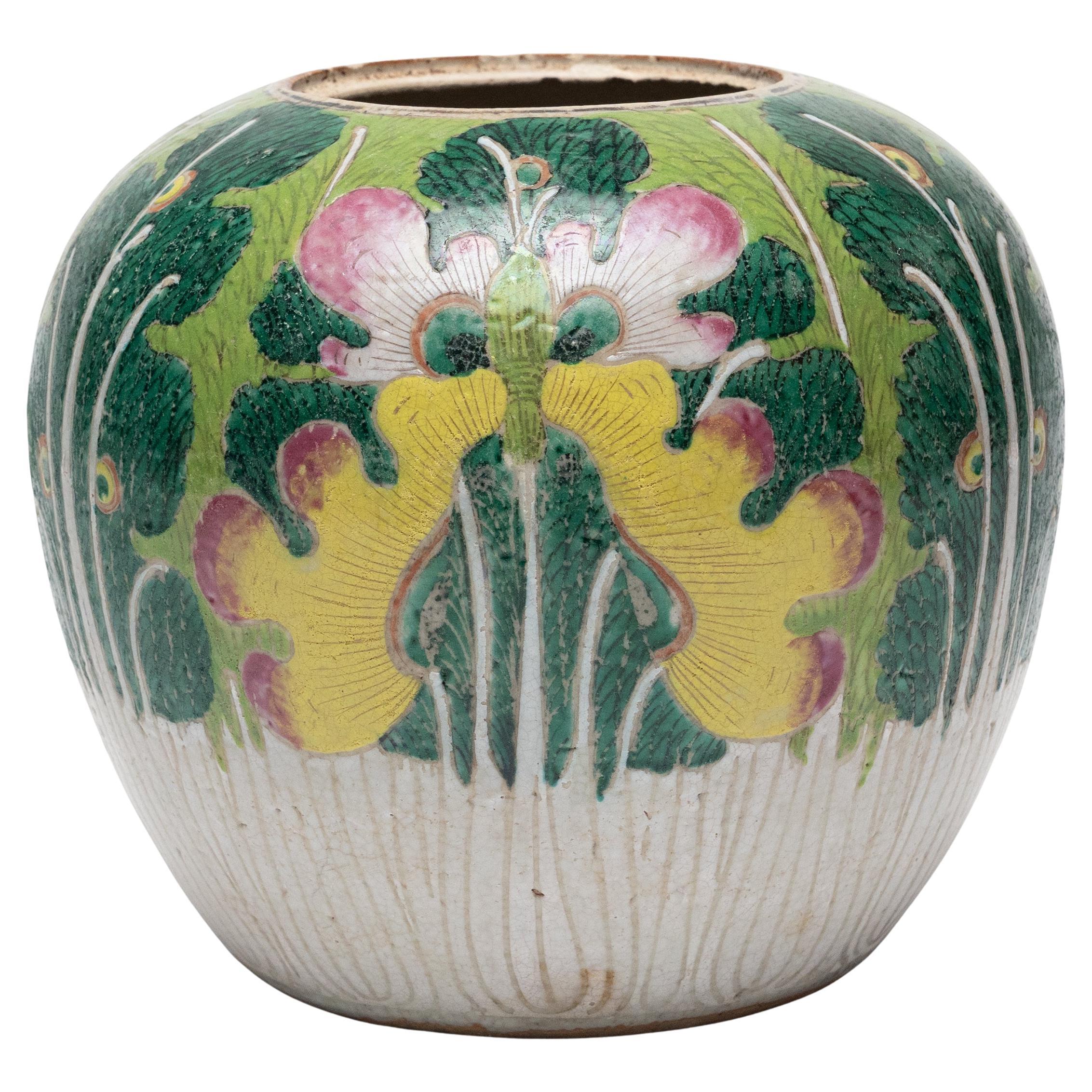 Chinese Famille Verte Cabbage Jar, c. 1900 For Sale