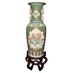 Chinese Famille Verte Floor Vase On Stand