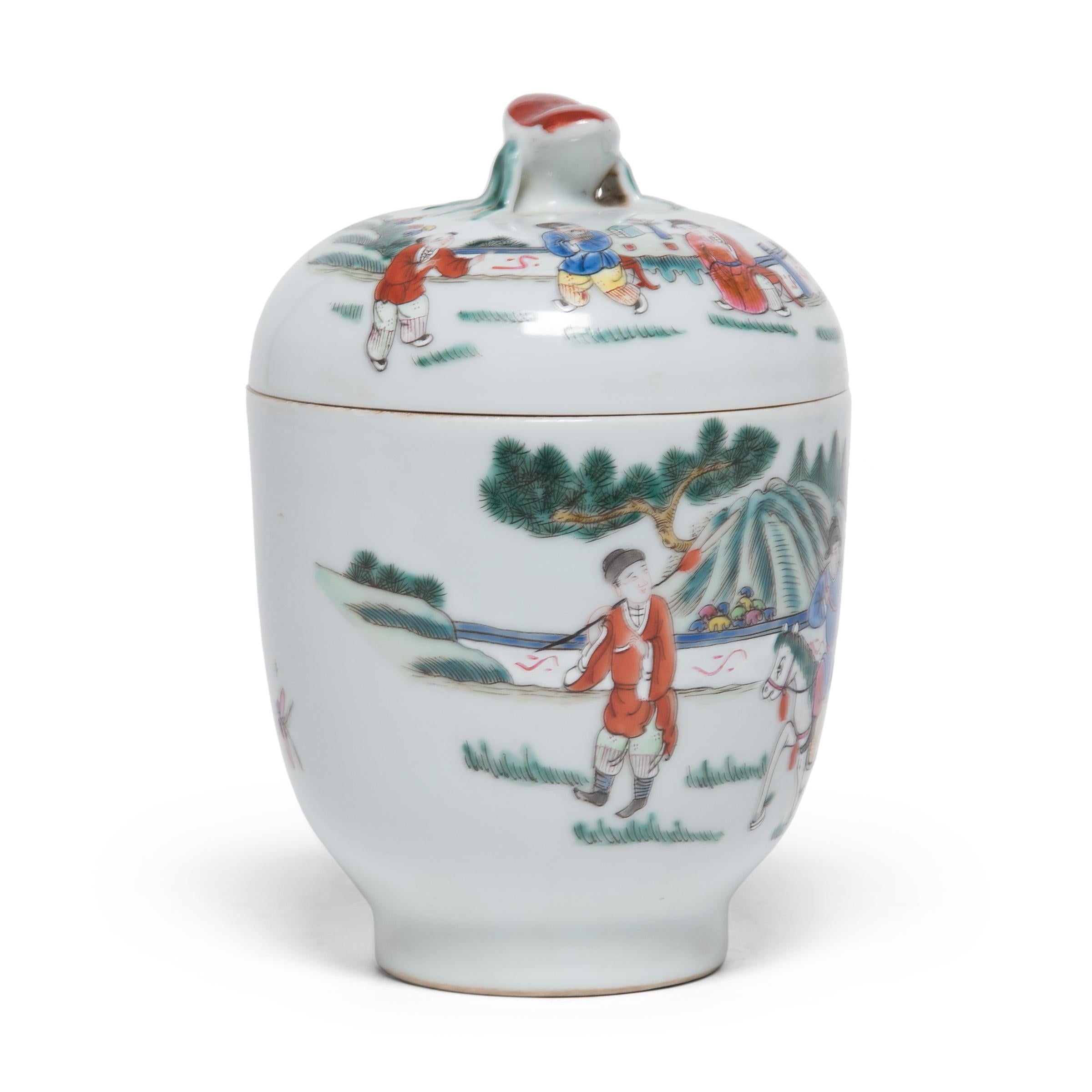 20th Century Chinese Famille Verte Jar with Horseback Procession For Sale