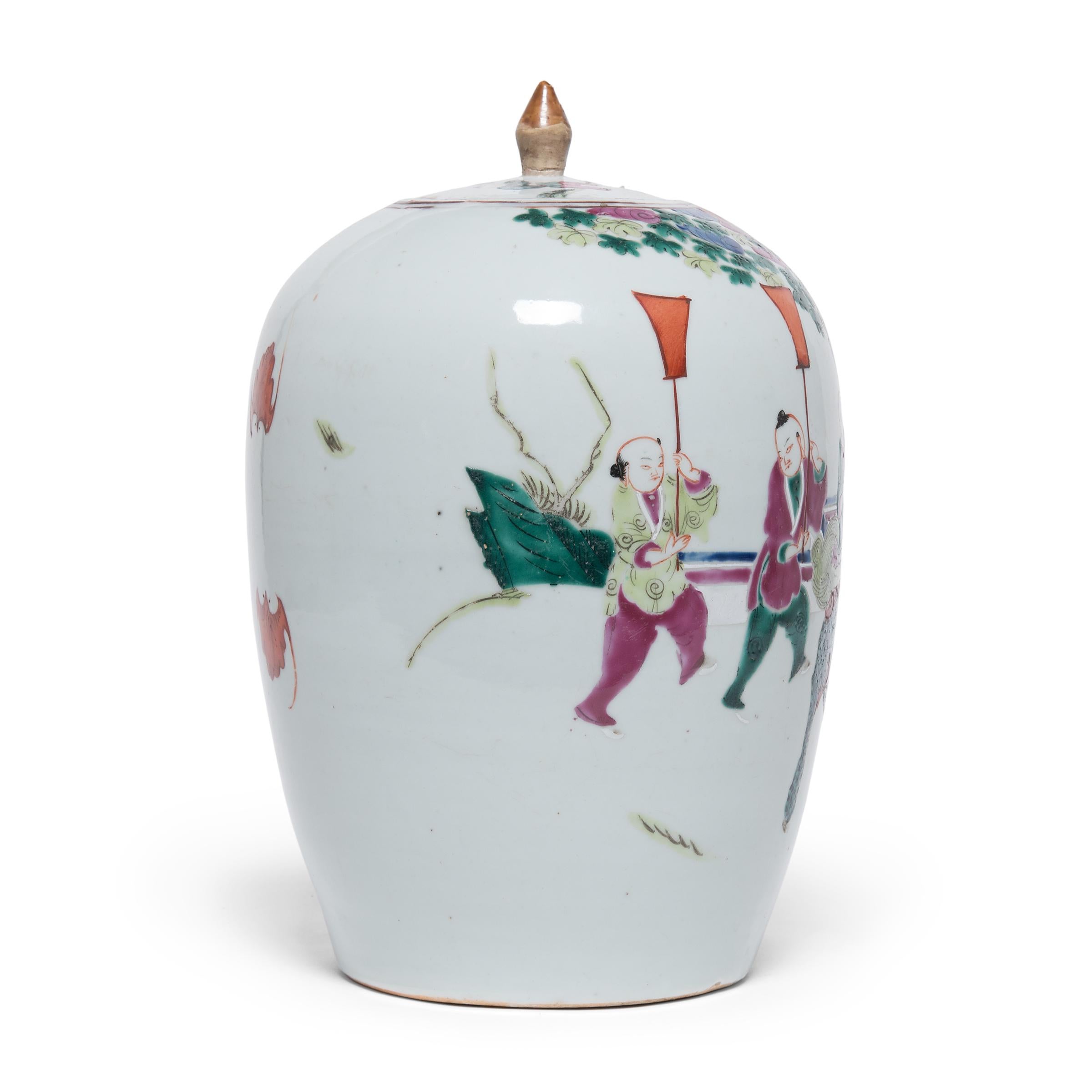 Chinese Famille Verte Oval Ginger Jar with Mythical Qilin, c. 1900 In Good Condition In Chicago, IL