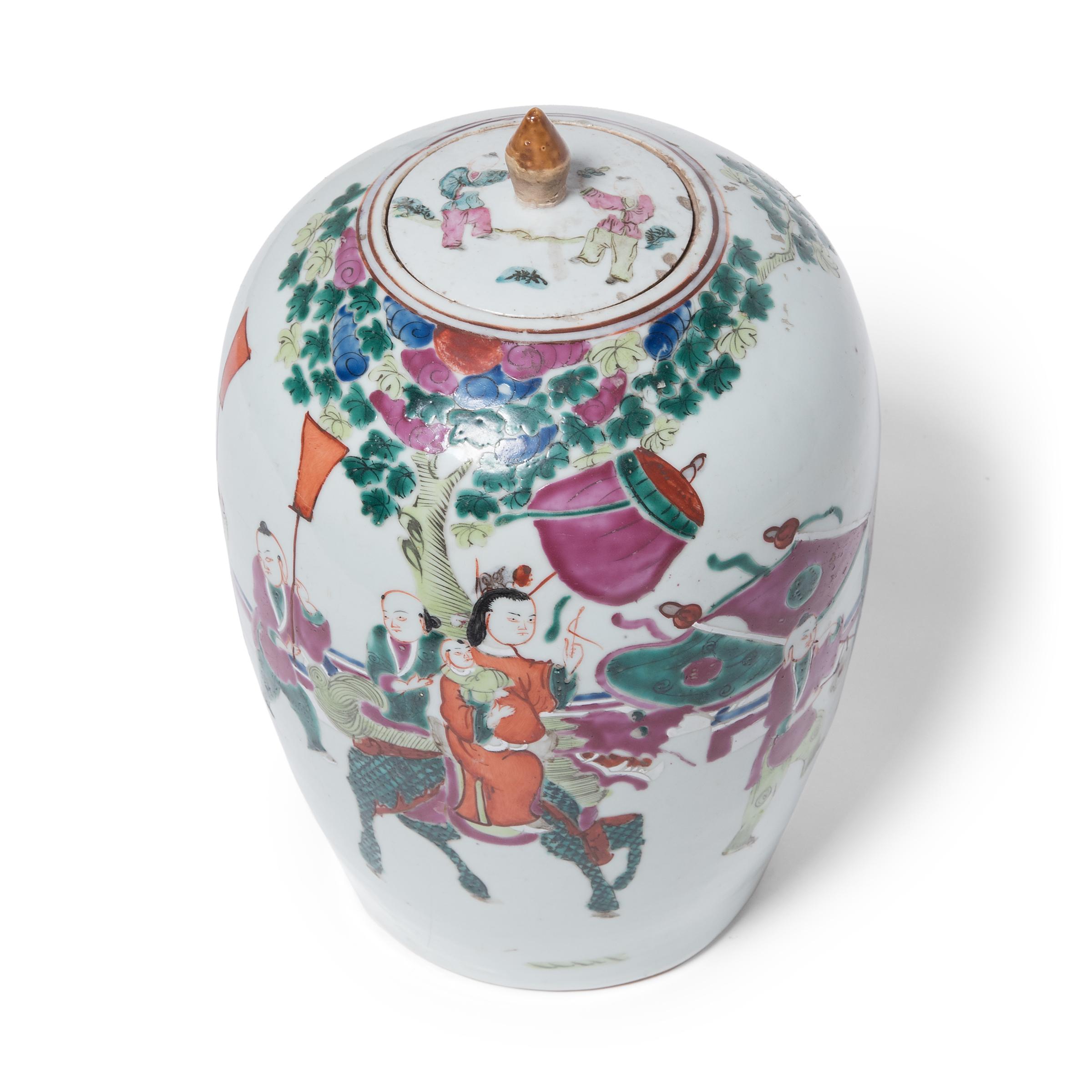 Chinese Famille Verte Oval Ginger Jar with Mythical Qilin, c. 1900 1