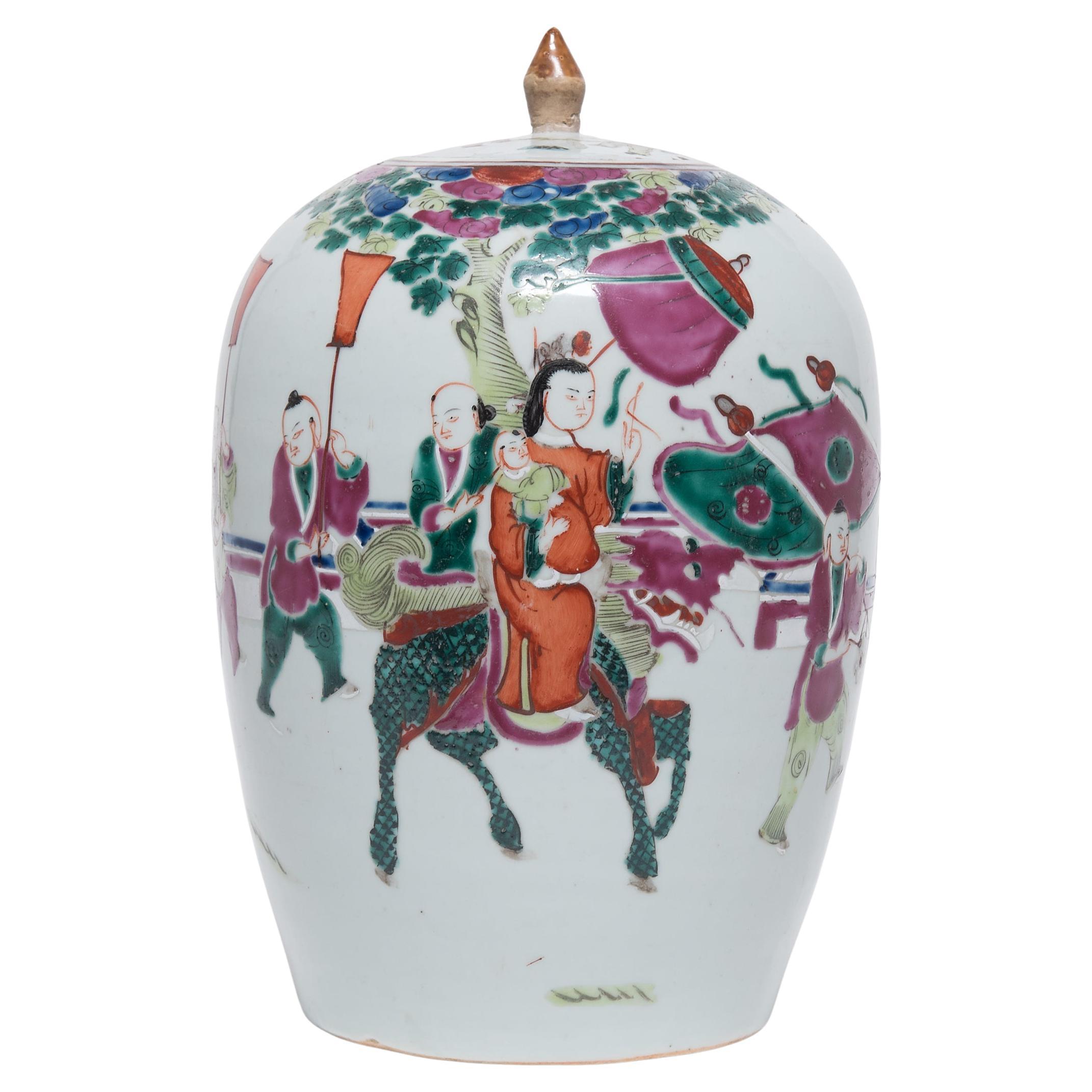 Chinese Famille Verte Oval Ginger Jar with Mythical Qilin, c. 1900