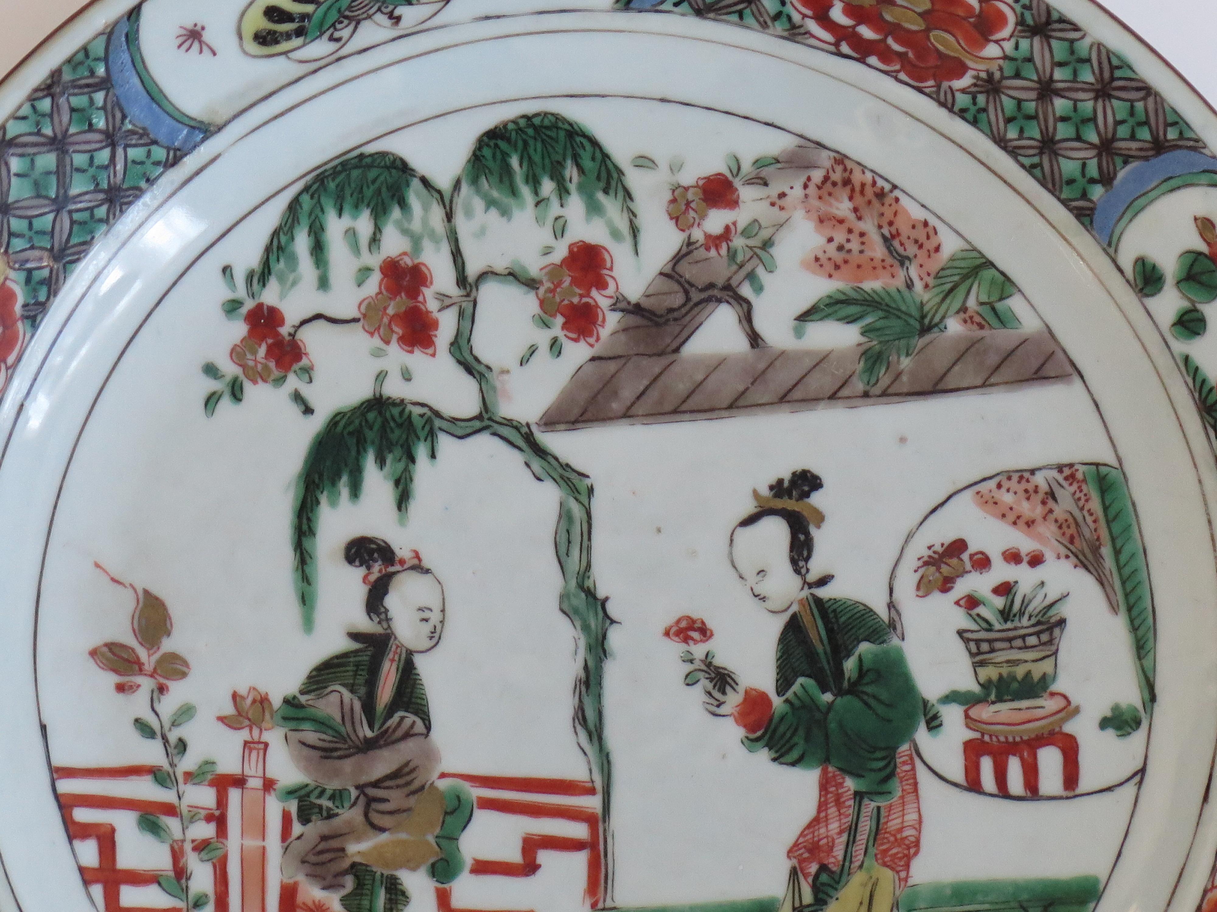 Chinese Famille Verte Plate Porcelain Long Eliza Ladies, Kangxi, Circa 1690 For Sale 1