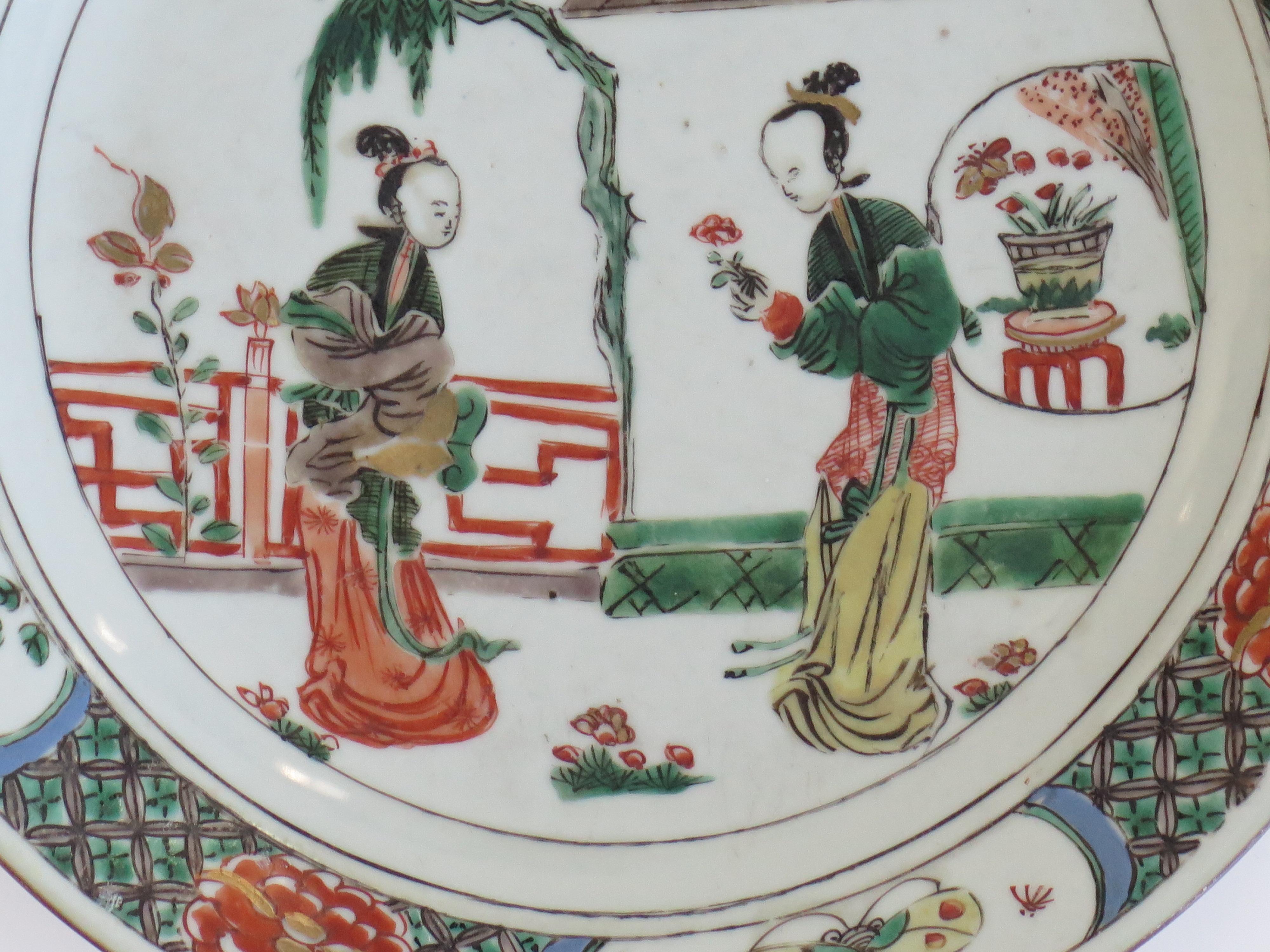 Chinese Famille Verte Plate Porcelain Long Eliza Ladies, Kangxi, Circa 1690 For Sale 2