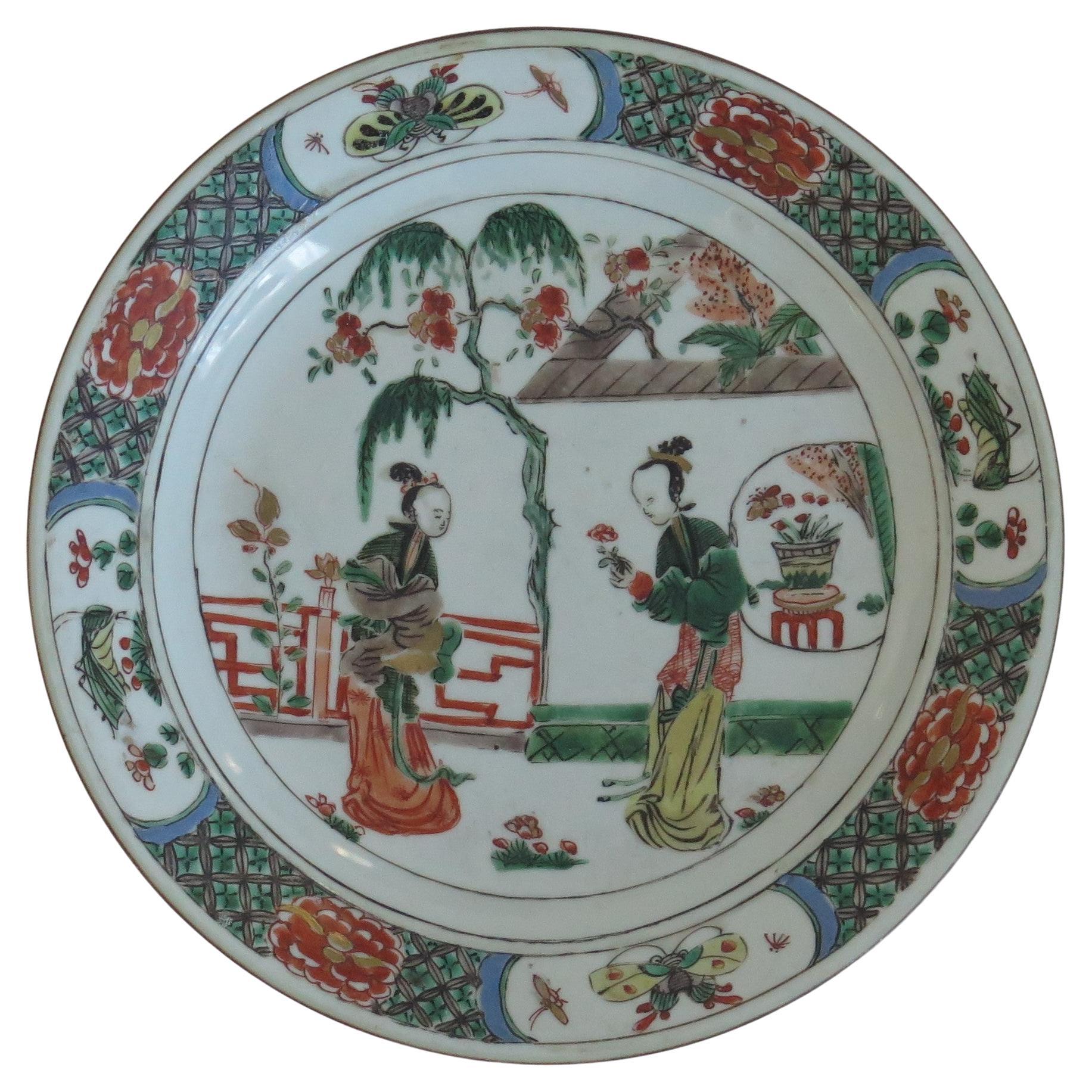 Chinese Famille Verte Plate Porcelain Long Eliza Ladies, Kangxi, Circa 1690 For Sale