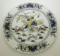 Chinese Famille Verte Porcelain Cabinet Plate in Rare Mandarin Duck Pattern