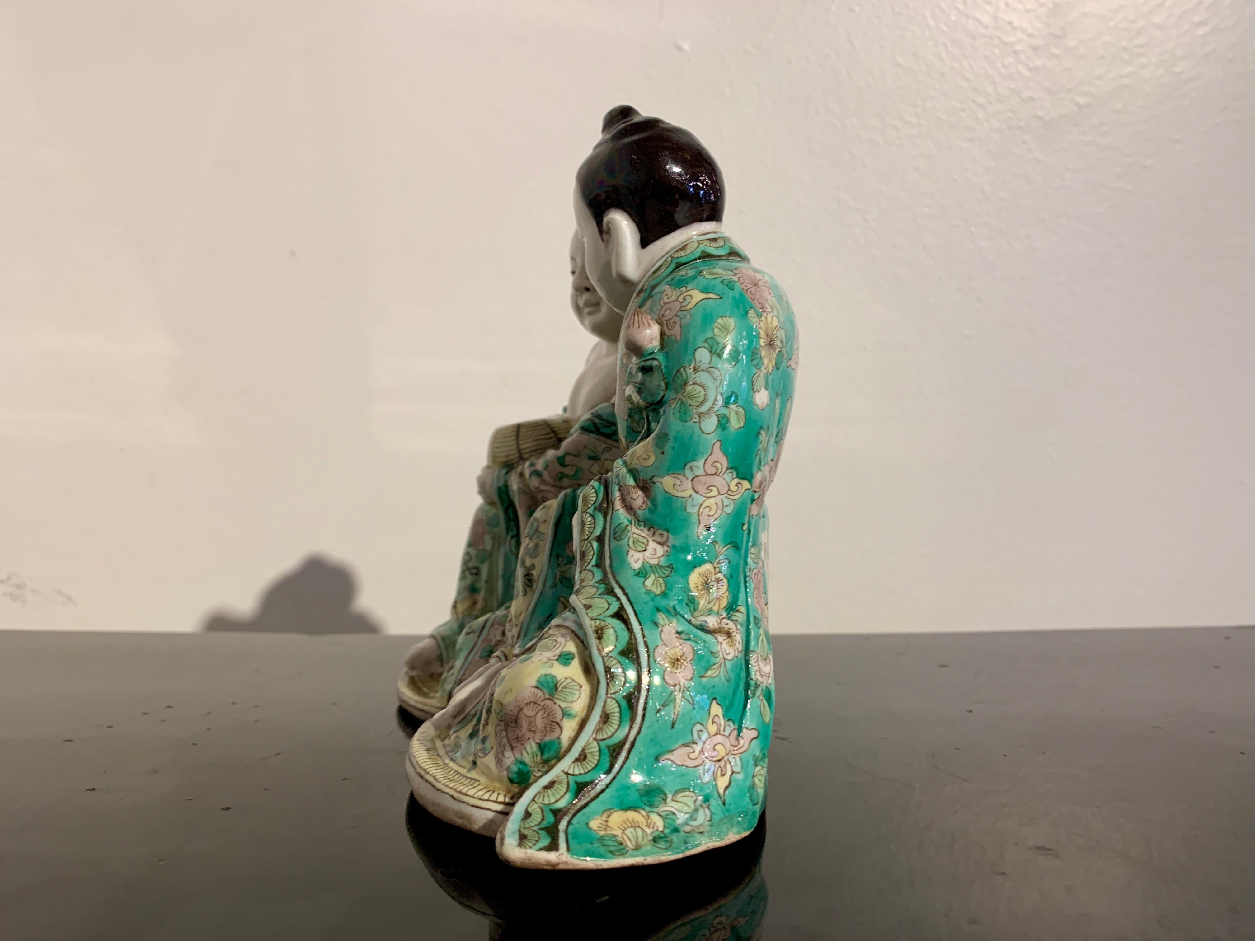 Qing Chinese Famille Verte Porcelain He-He Er Xian Group, Early 20th Century, China For Sale