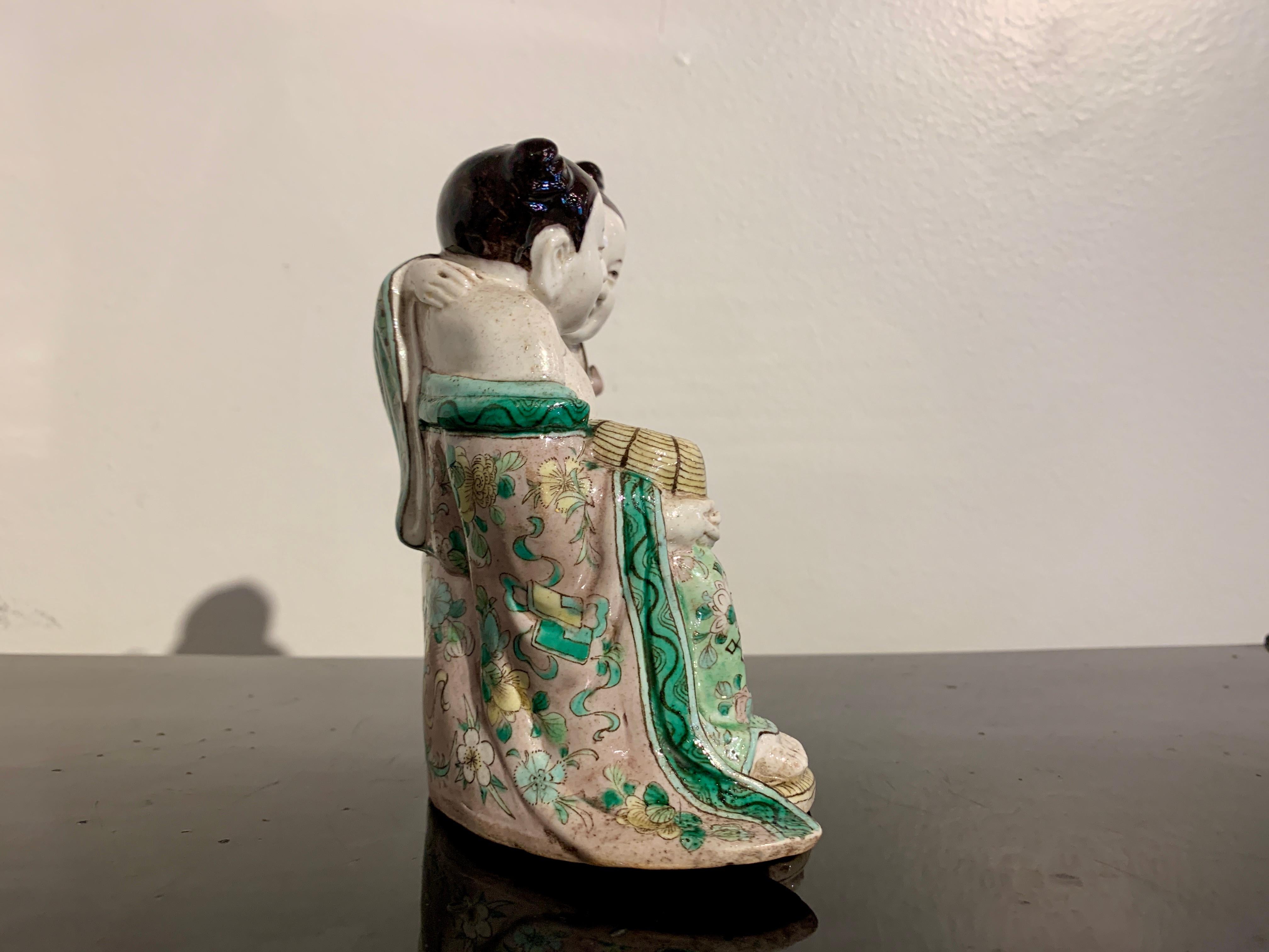 Chinese Famille Verte Porcelain He-He Er Xian Group, Early 20th Century, China In Good Condition For Sale In Austin, TX