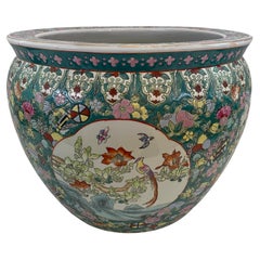 Chinese Famille Verte Style Porcelain Fish Bowl Jardinière Phoenix & Lotus, 20th