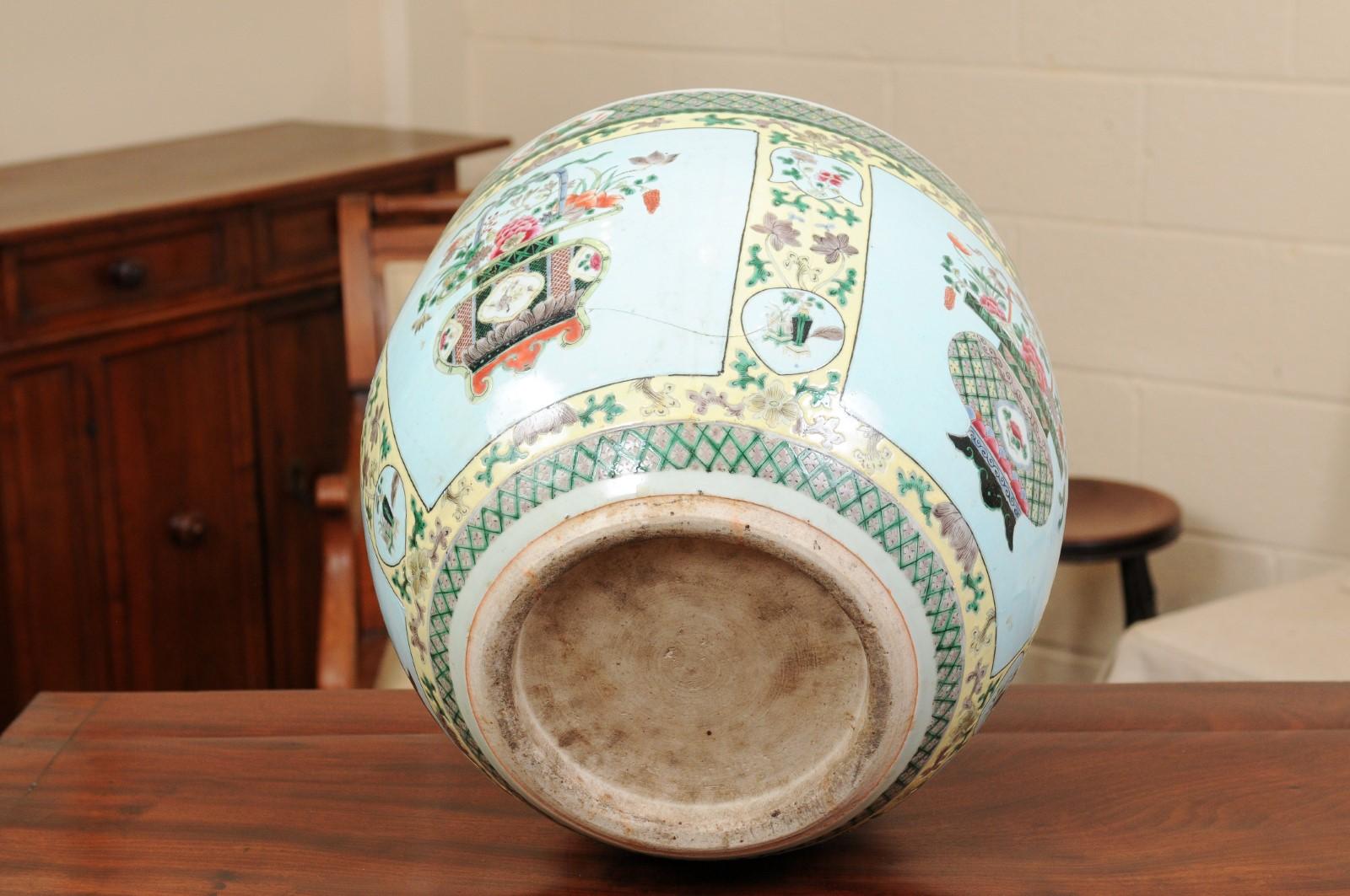 Chinese Famille Verte Style Porcelain Jardiniere with Blue Ground For Sale 9
