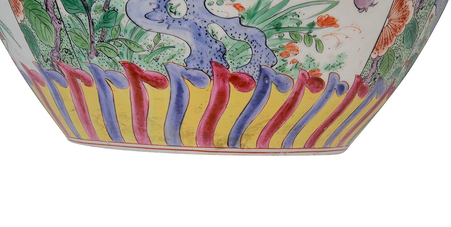 Hand-Painted Chinese Famille verte style Samson Jardiniere , circa 1890 For Sale