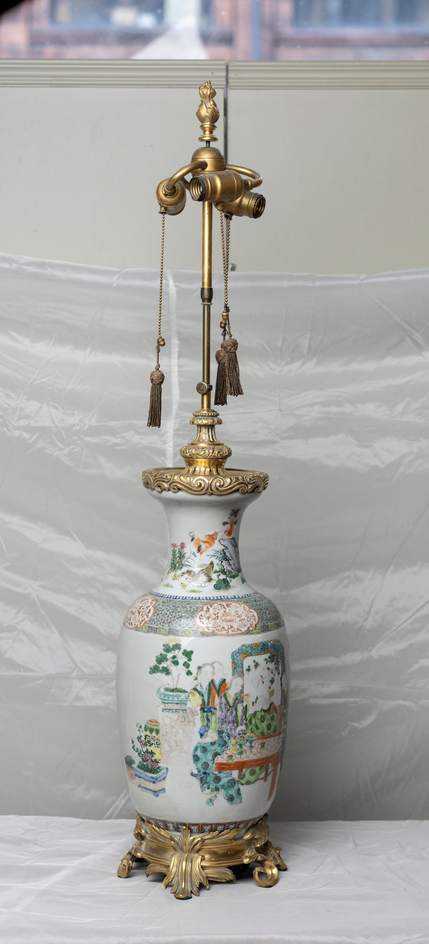 Chinese Famille Verte Table Lamp For Sale 5