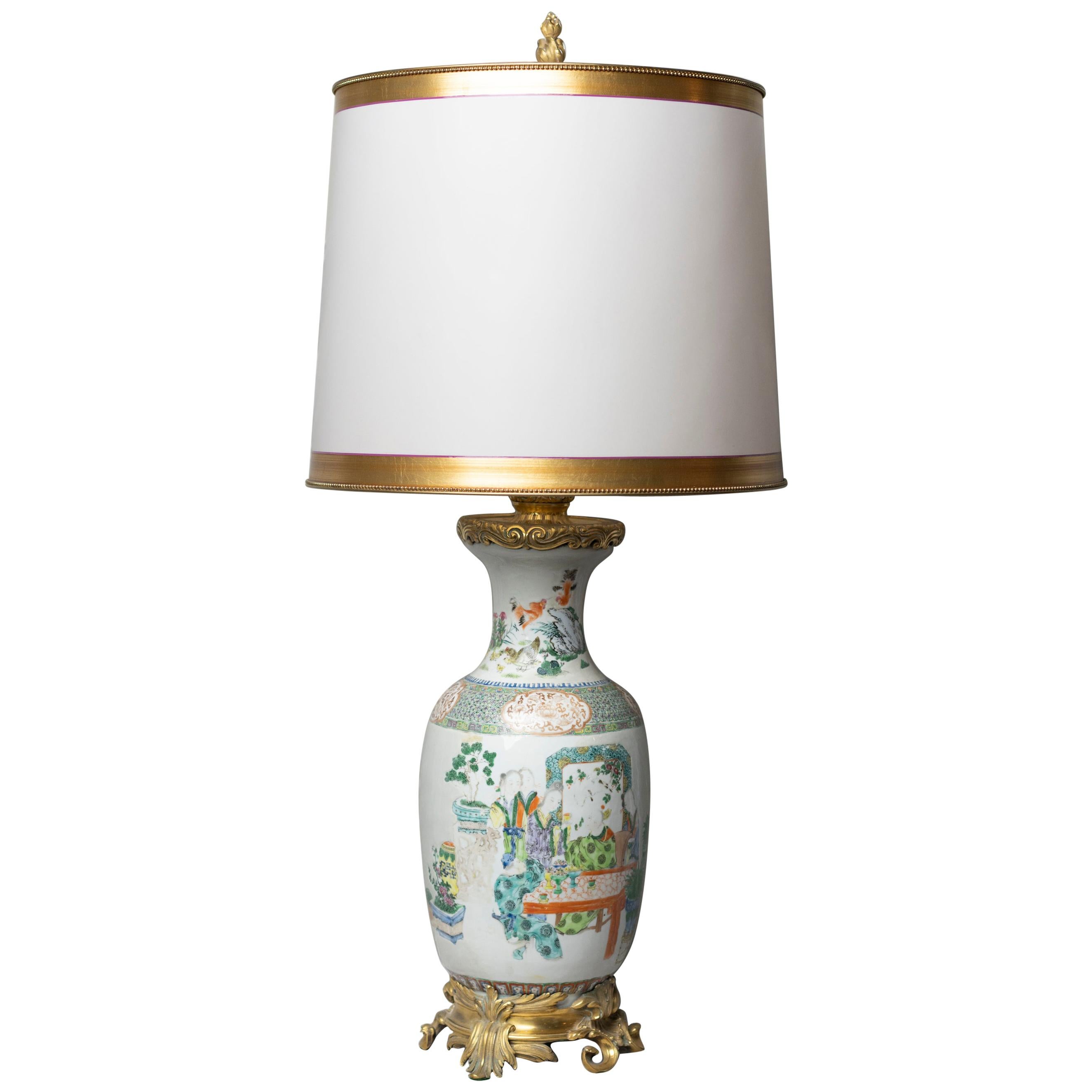 Chinese Famille Verte Table Lamp For Sale