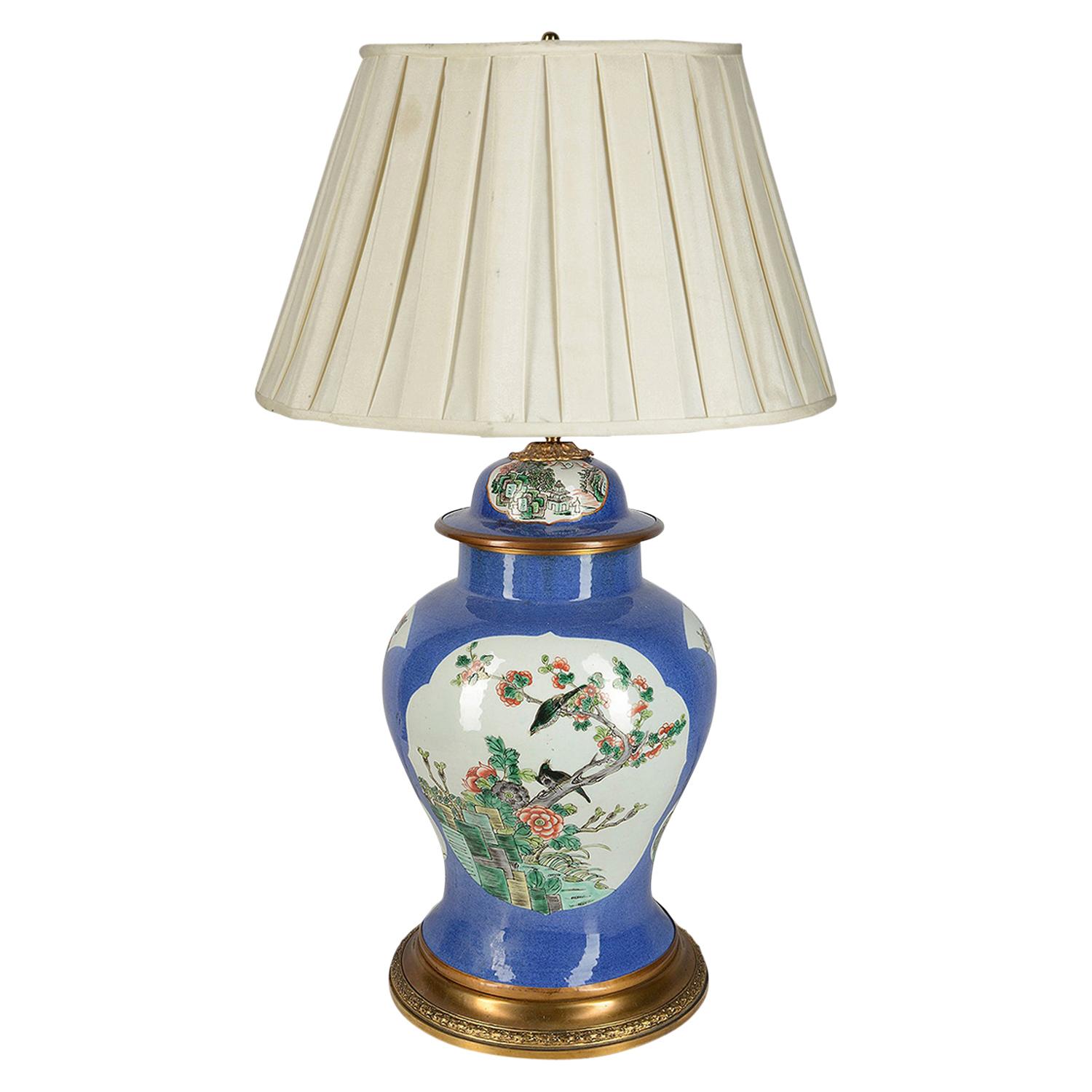 Chinese Famille Verte Vase / Lamps, 19th Century